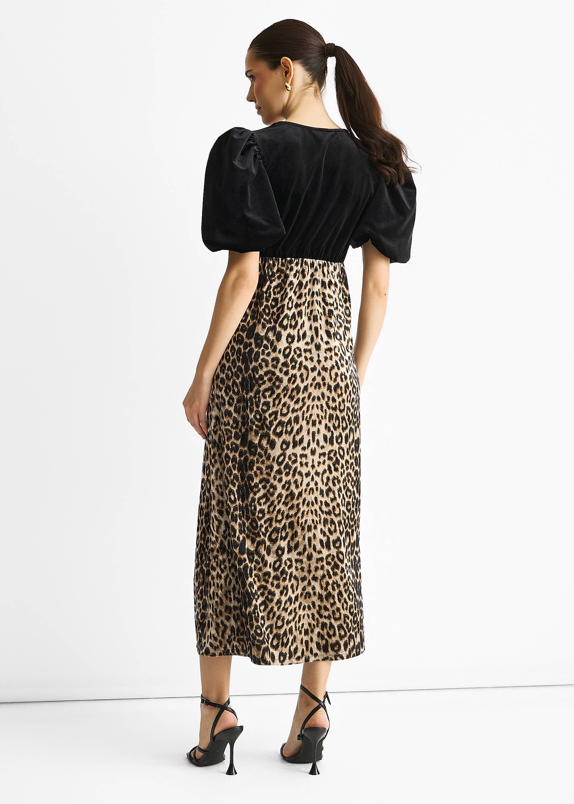 Black Animal Velvet Contrast Top Occasion Midi Dress