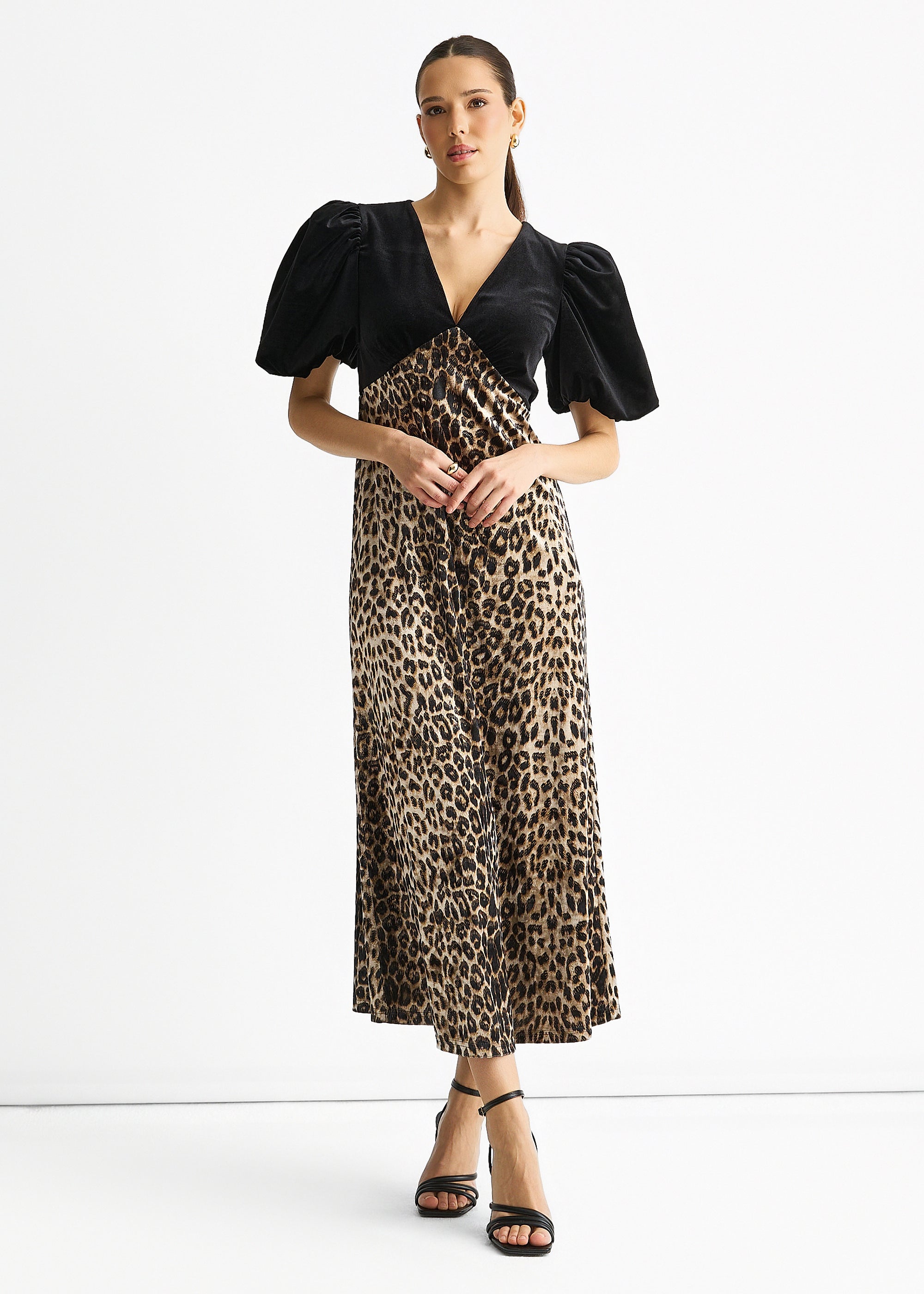 Animal Velvet Contrast Top Occasion Midi Dress