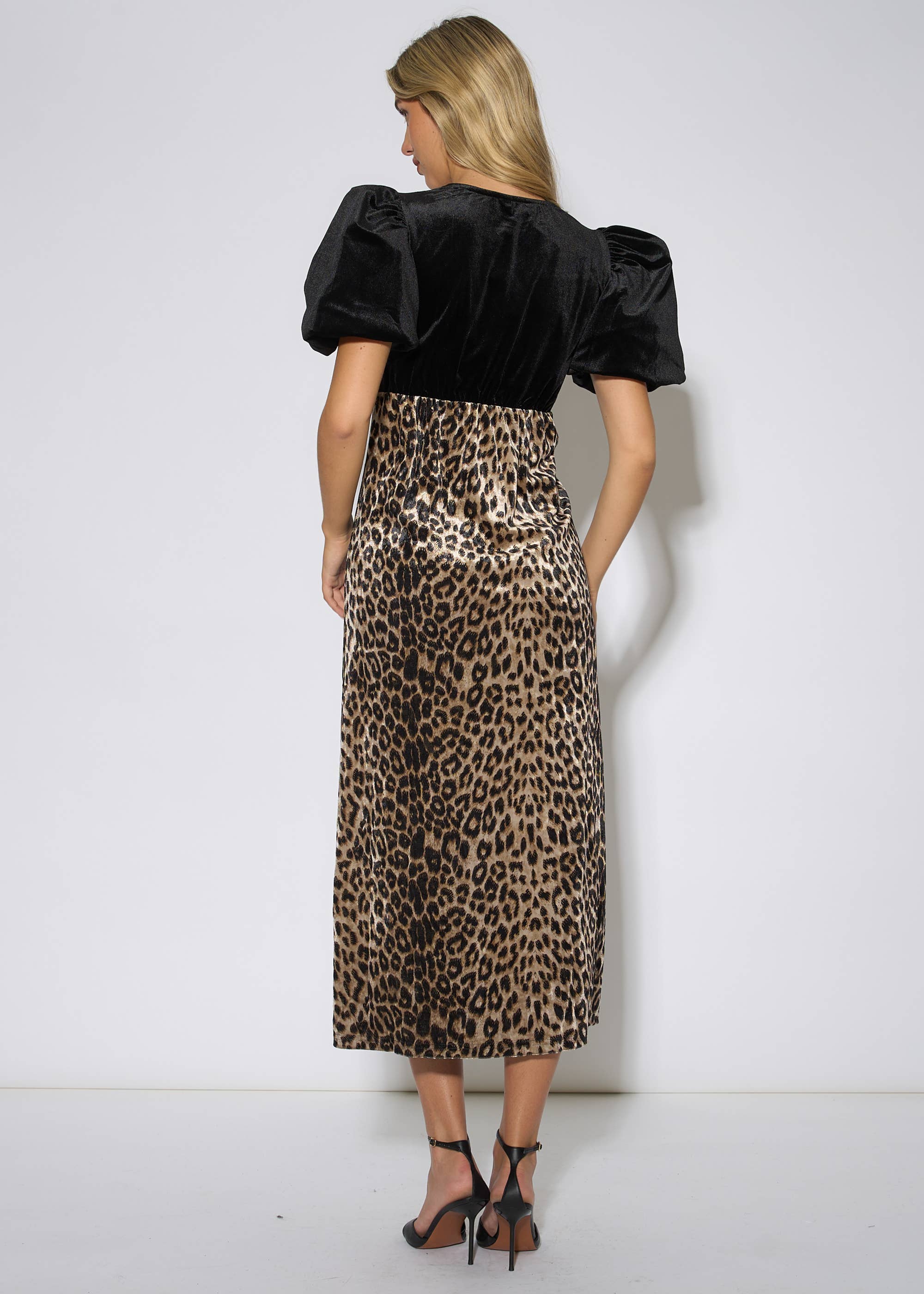 Black Animal Velvet Contrast Top Occasion Midi Dress