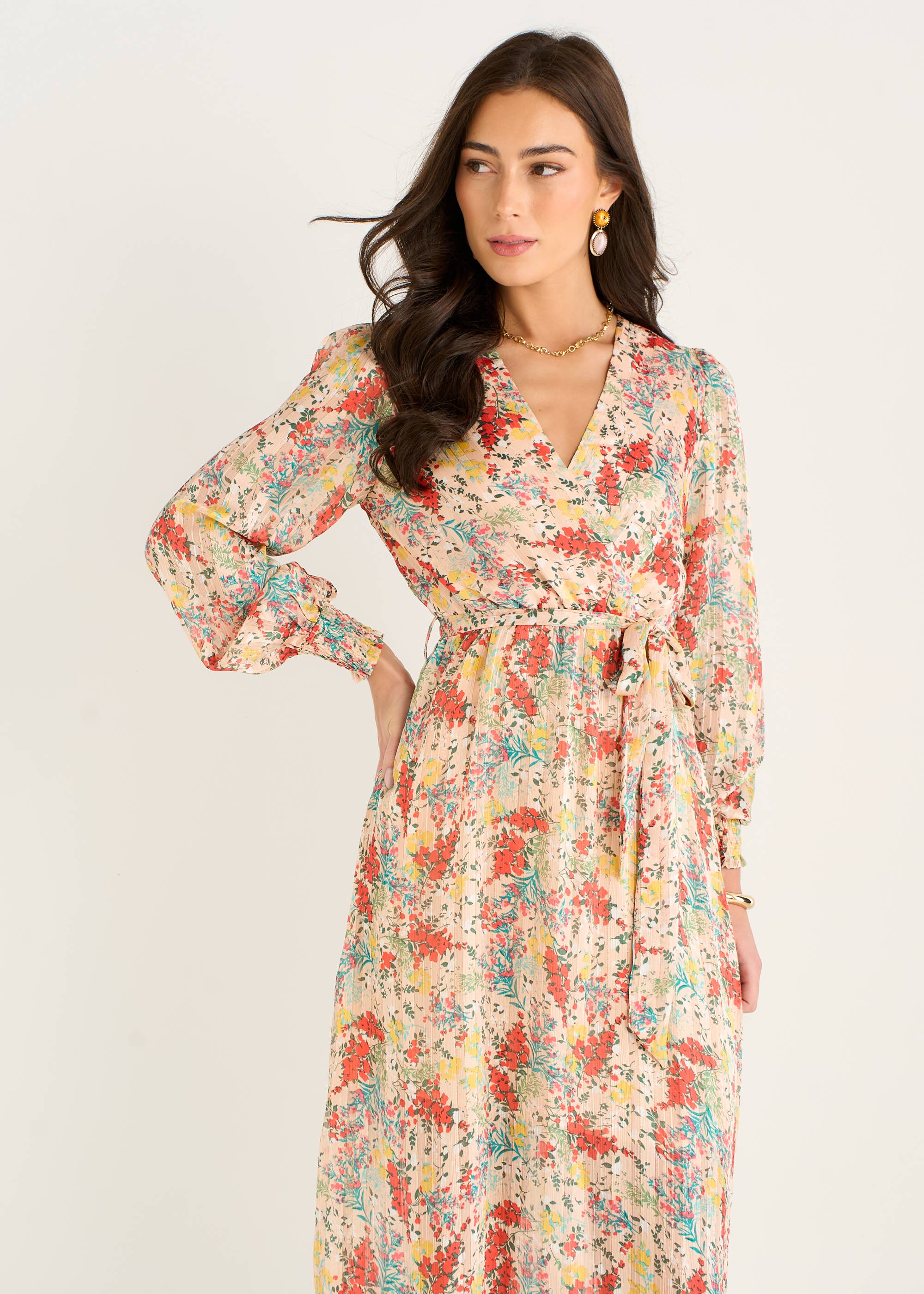 Multi Jacquard Chiffon Midi Dress