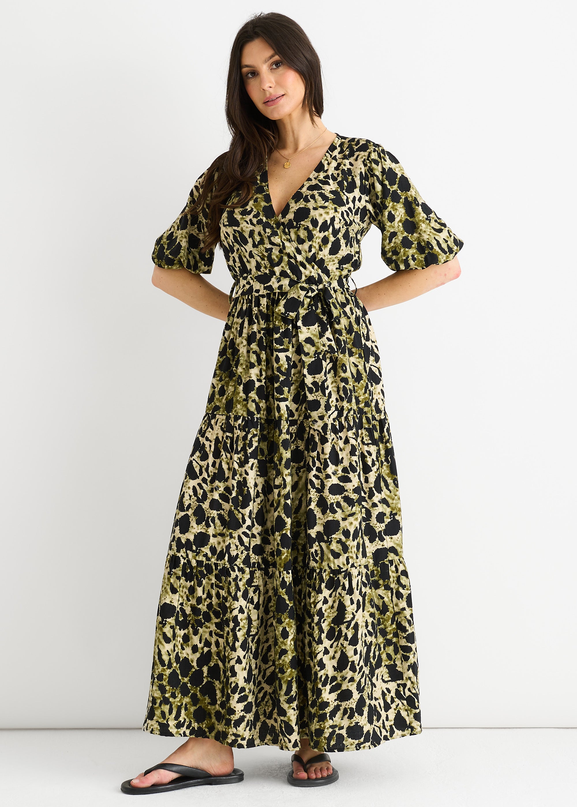 Animal Print Wrap Skater Maxi Dress