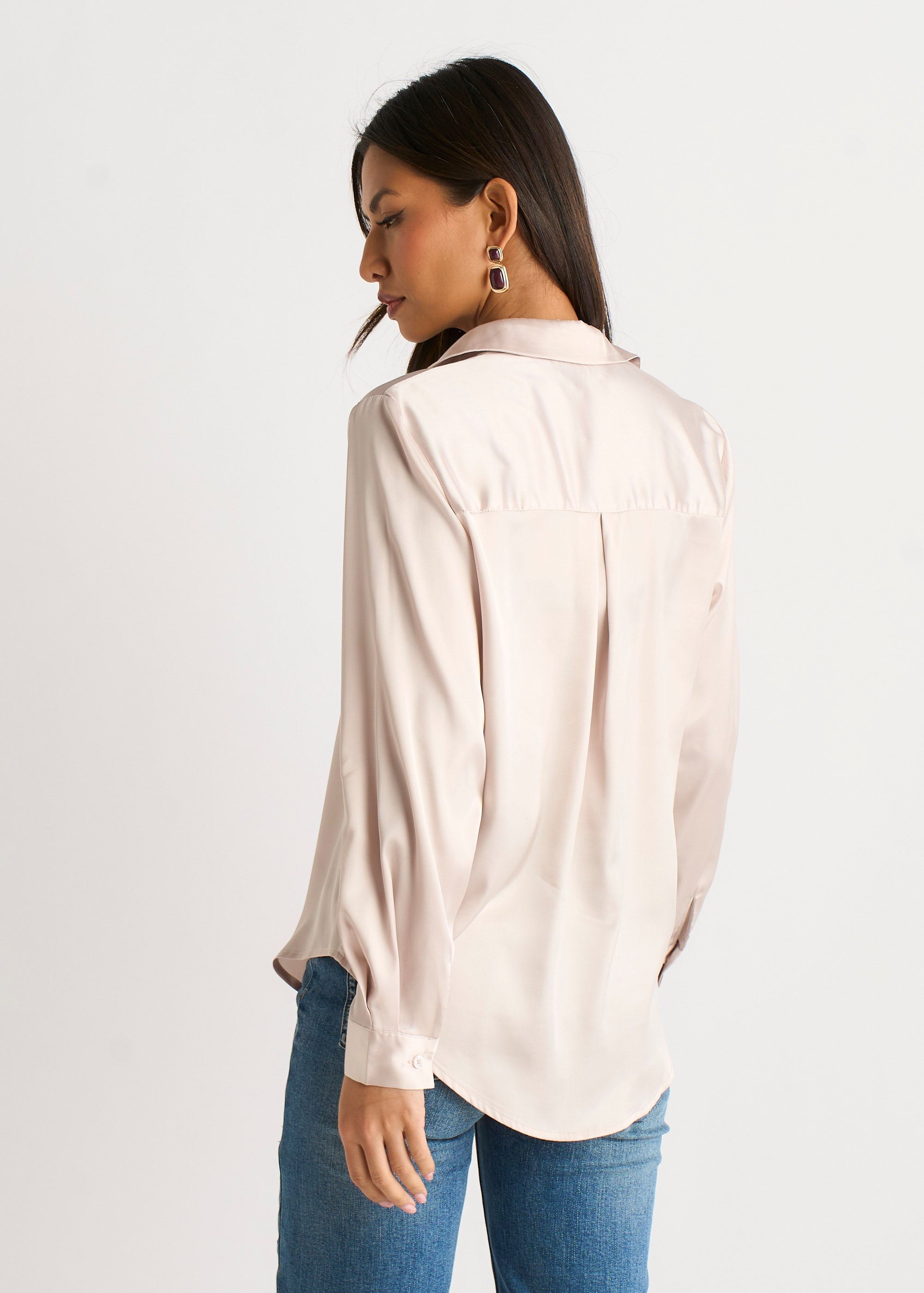 Oyster Satin Loose Fit Button Through Shirt