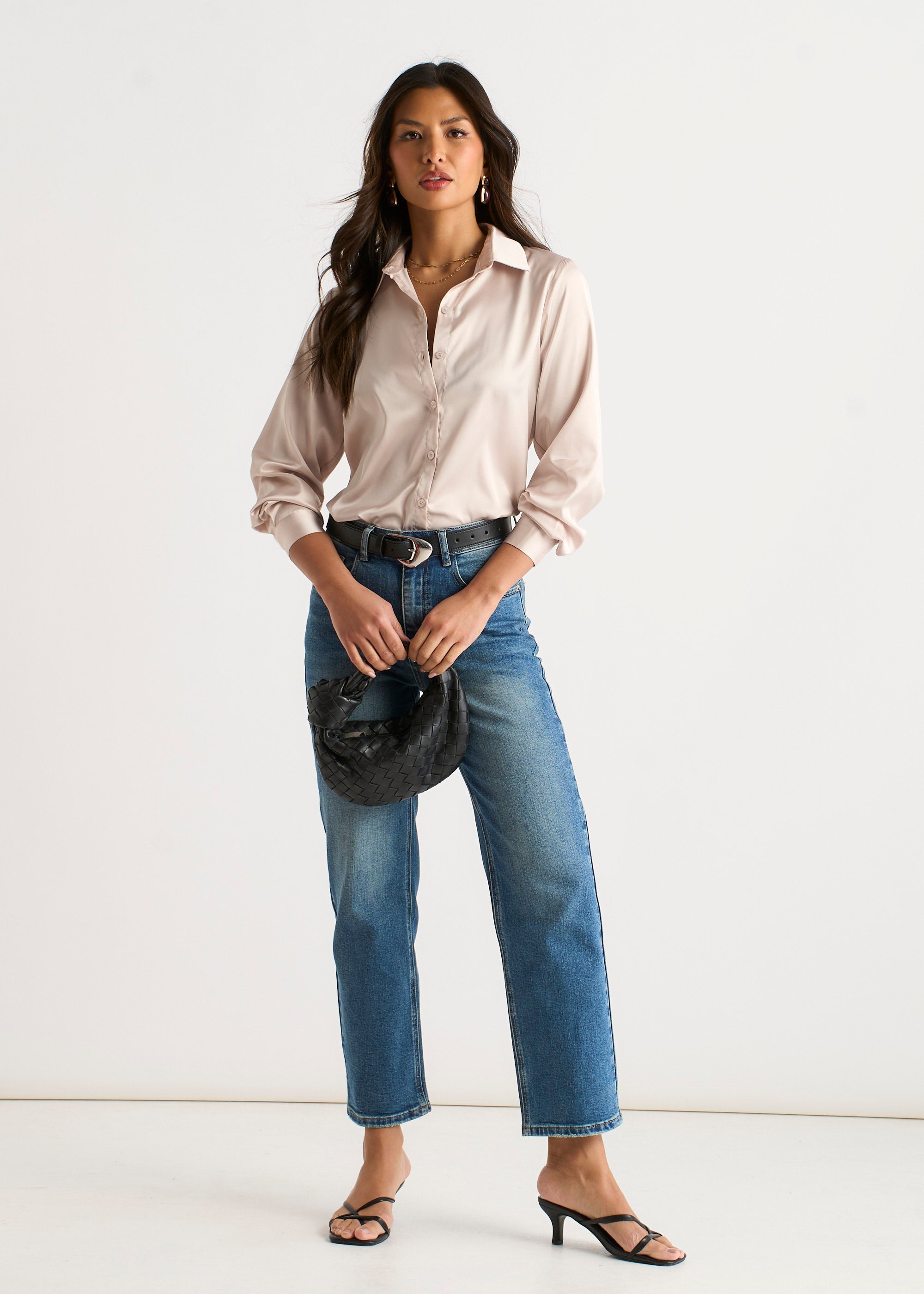 Oyster Satin Loose Fit Button Through Shirt