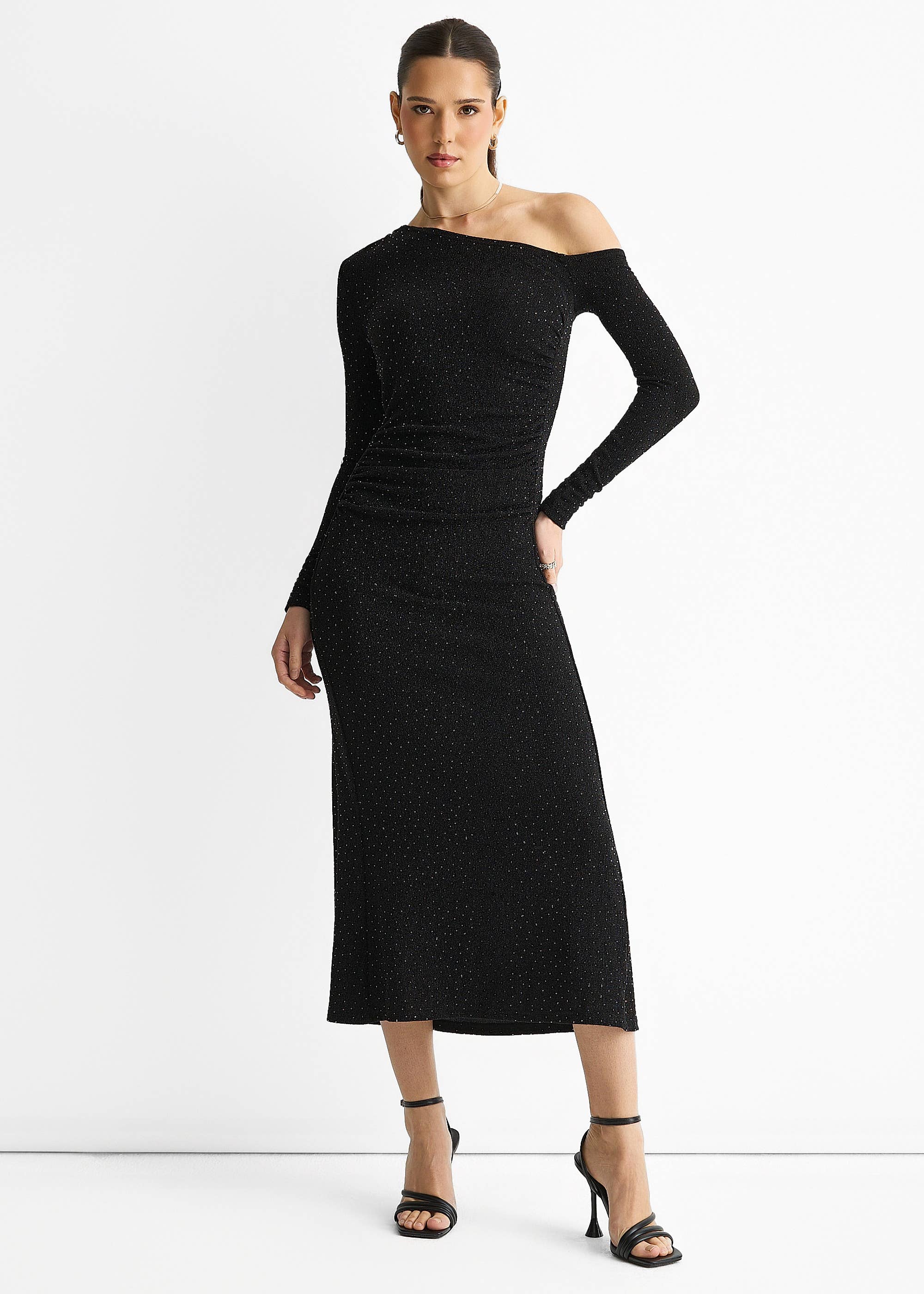 Black Hot Fix Studded Jersey Midi Dress