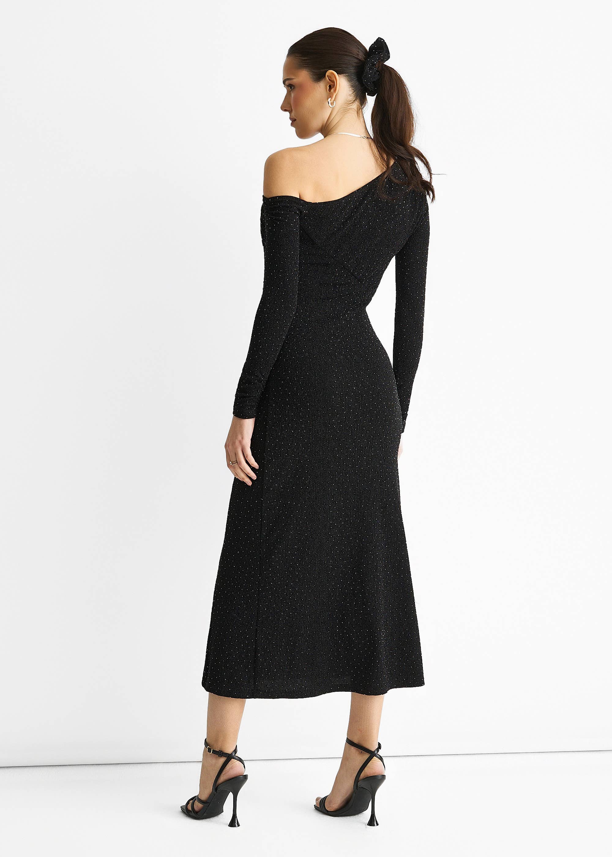 Black Hot Fix Studded Jersey Midi Dress