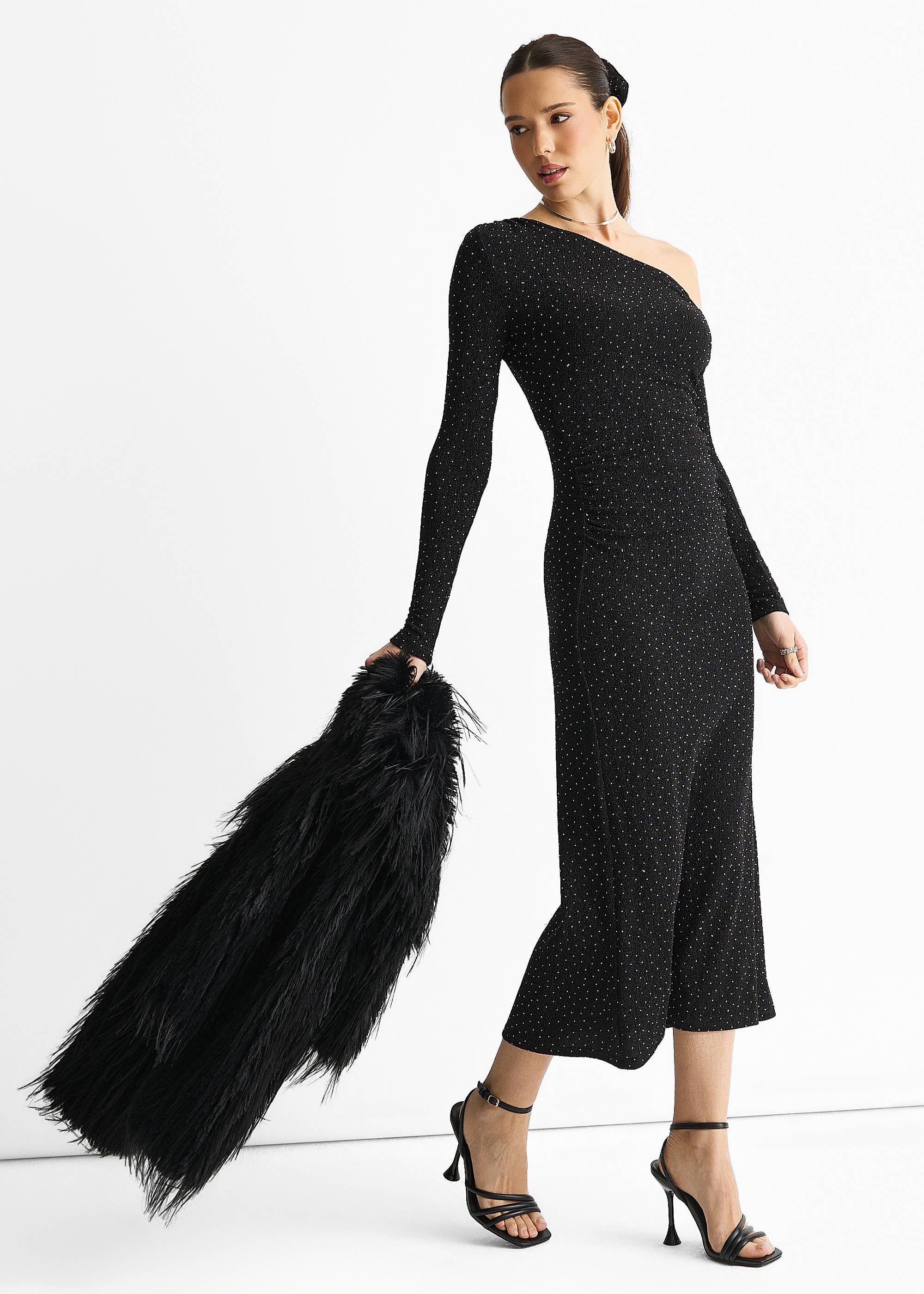 Black Hot Fix Studded Jersey Midi Dress