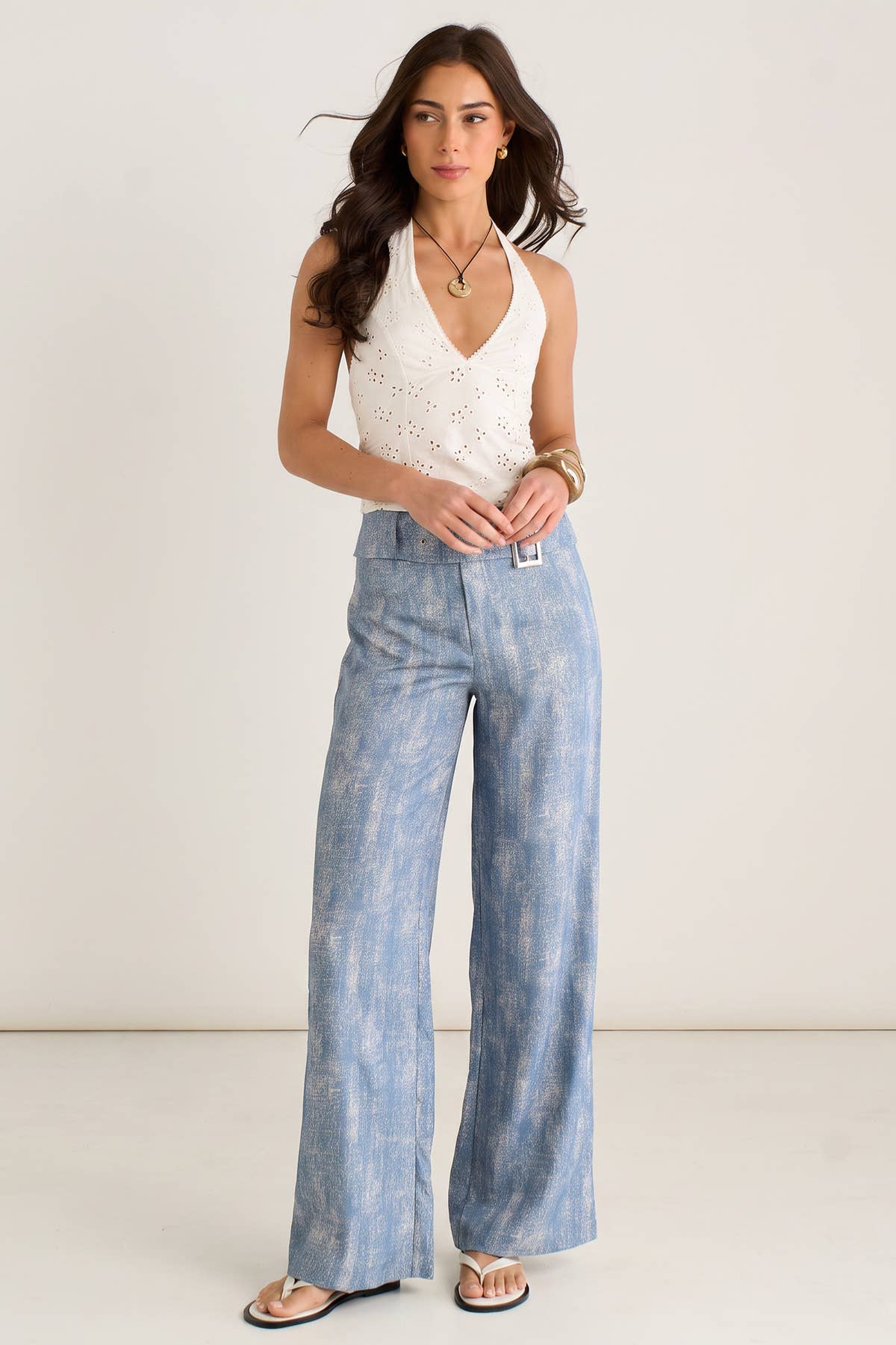 Blue Buckle Detail Trouser– View 1 | Gini London