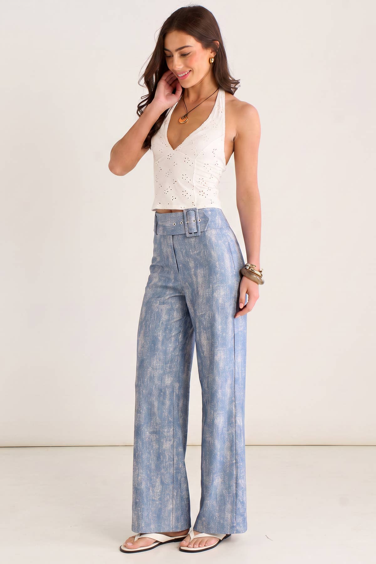 Blue Buckle Detail Trouser– View 4 | Gini London