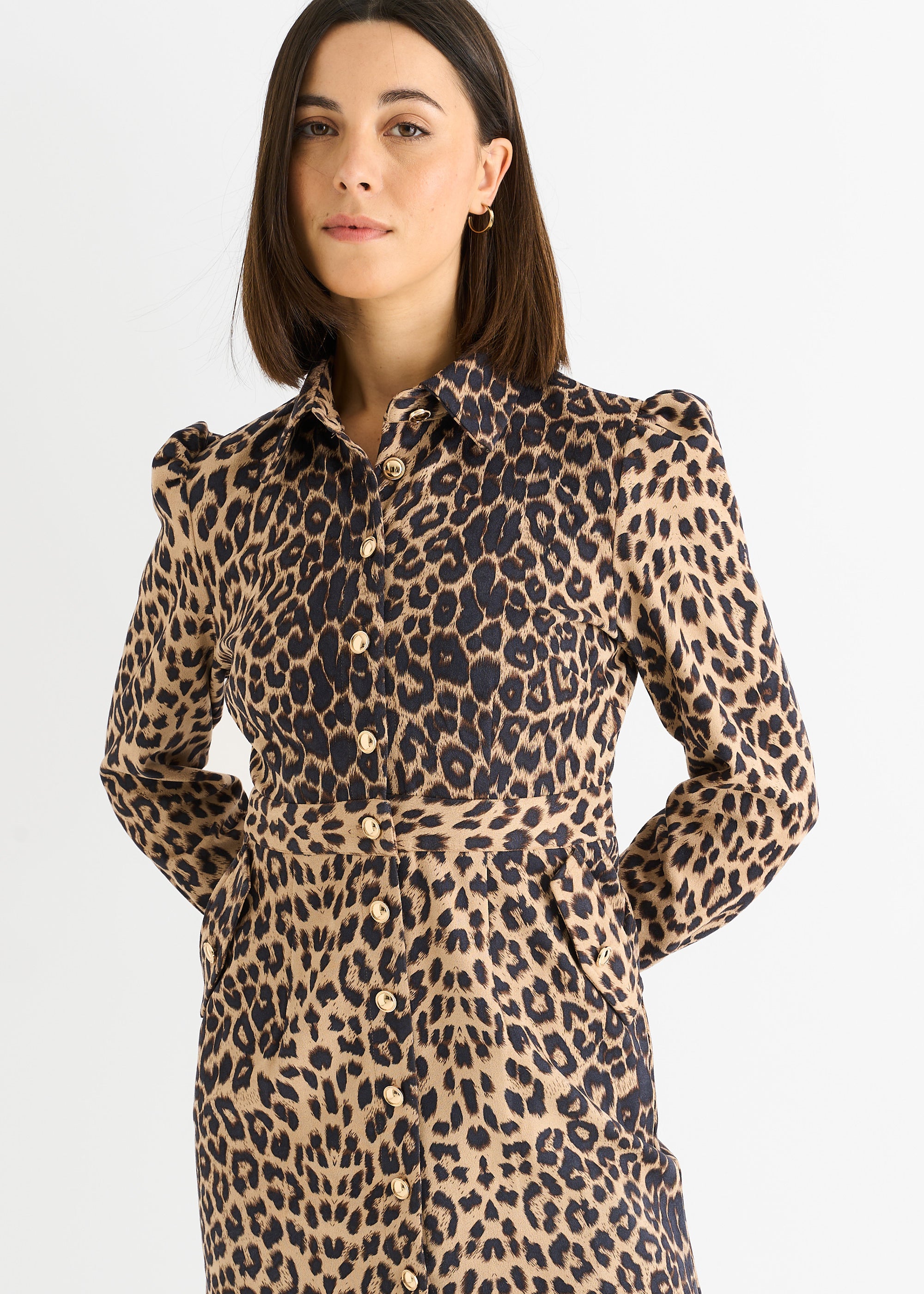Brown Animal Print Military Mini Dress