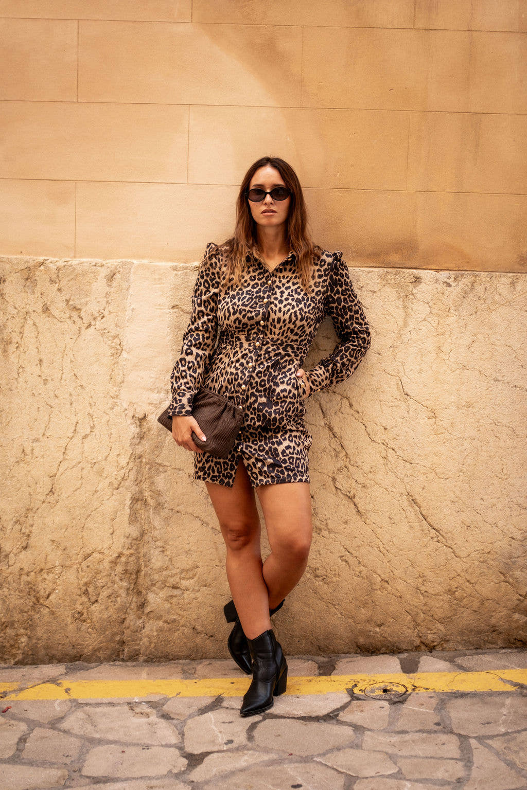 Brown Animal Print Military Mini Dress