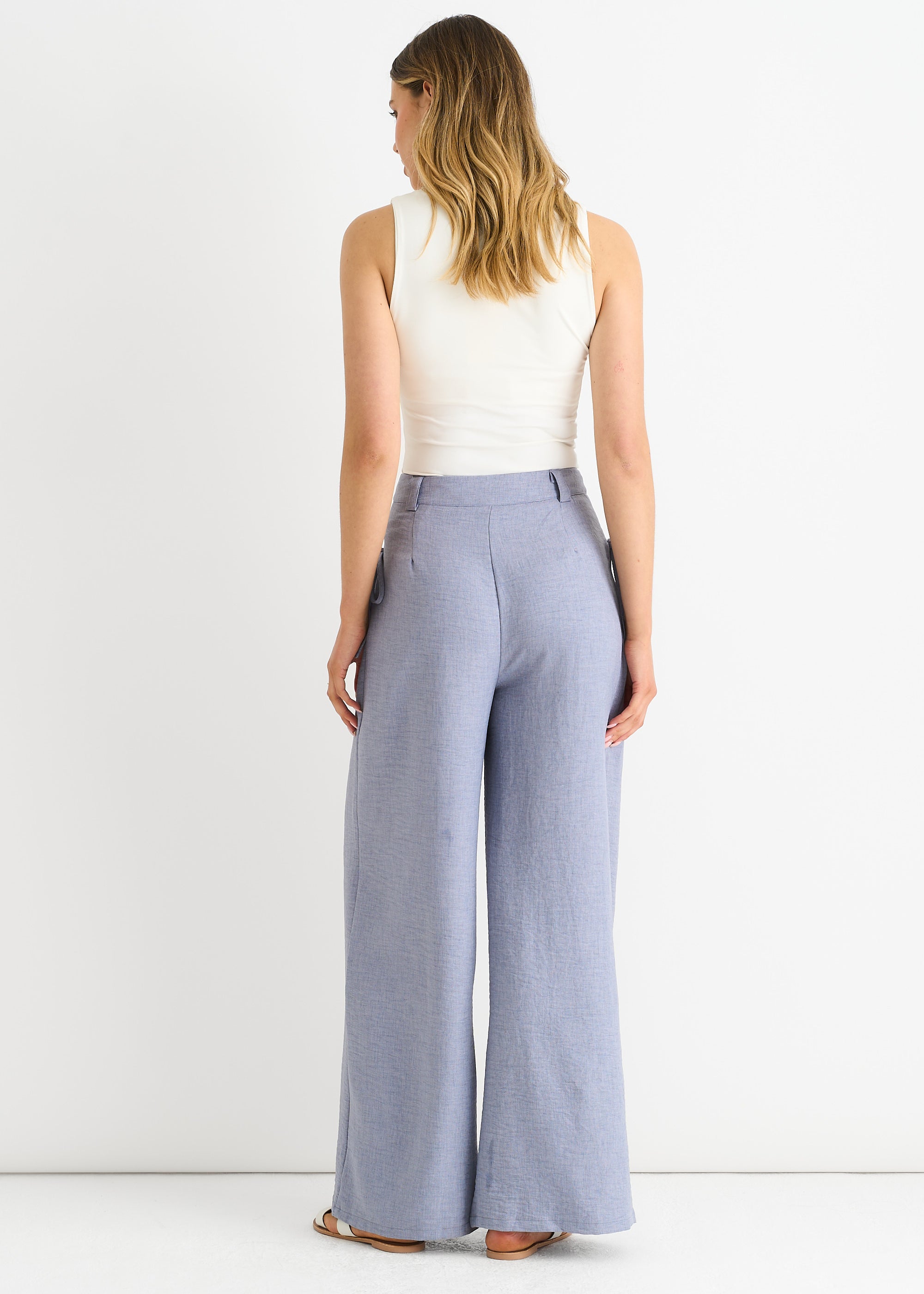 Linen Look High Waist Wide Leg Trousers