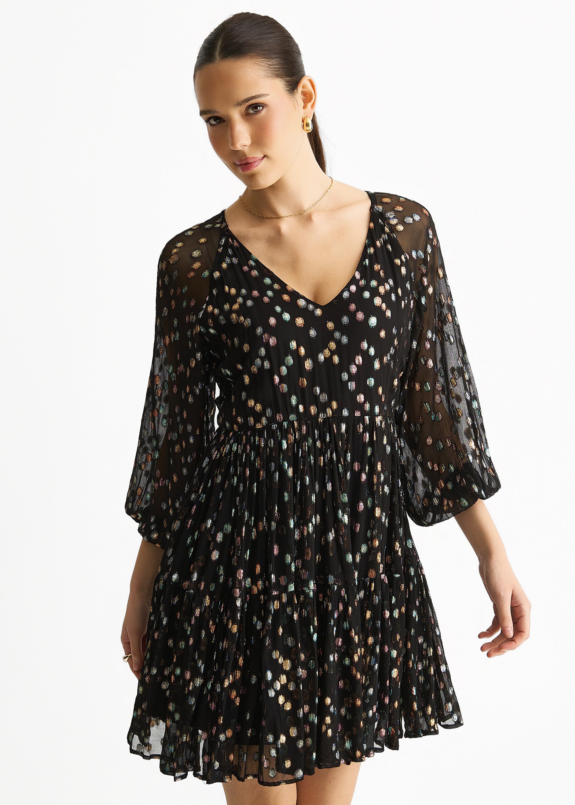 Multicolored Polka Dot Tiered Dress