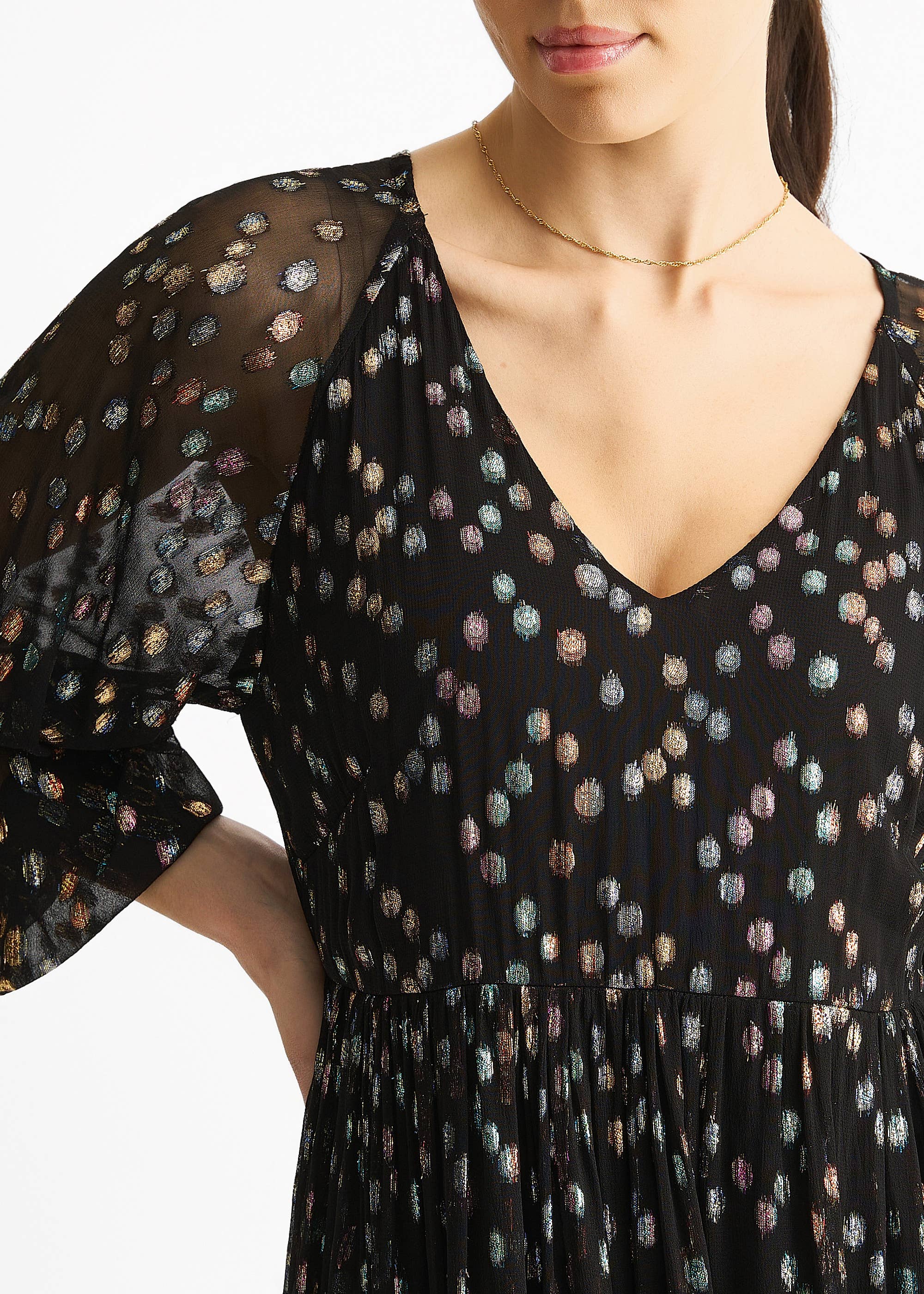 Black Multicolored Polka Dot Tiered Dress