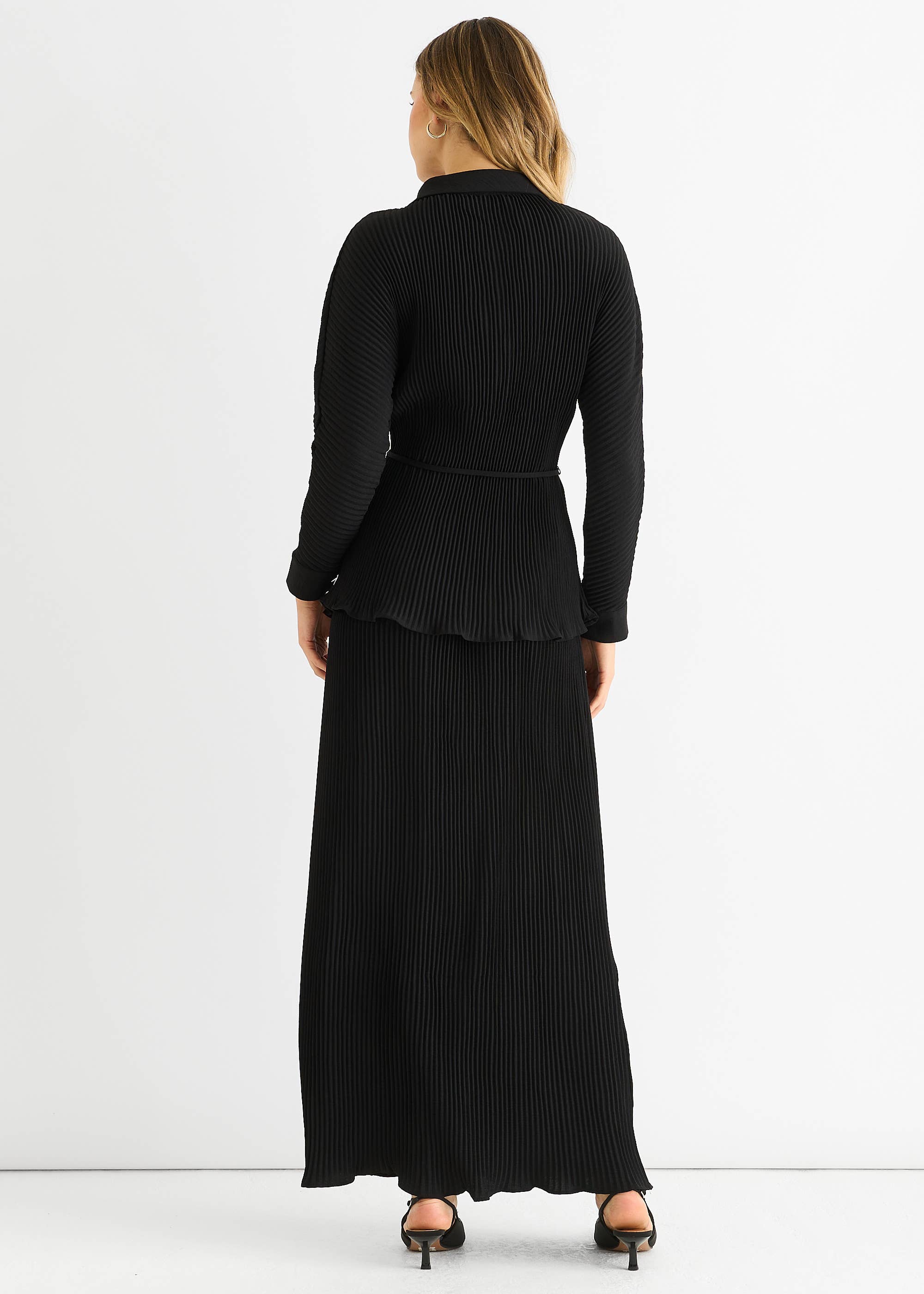 Black Plisse Button Through Shirt
