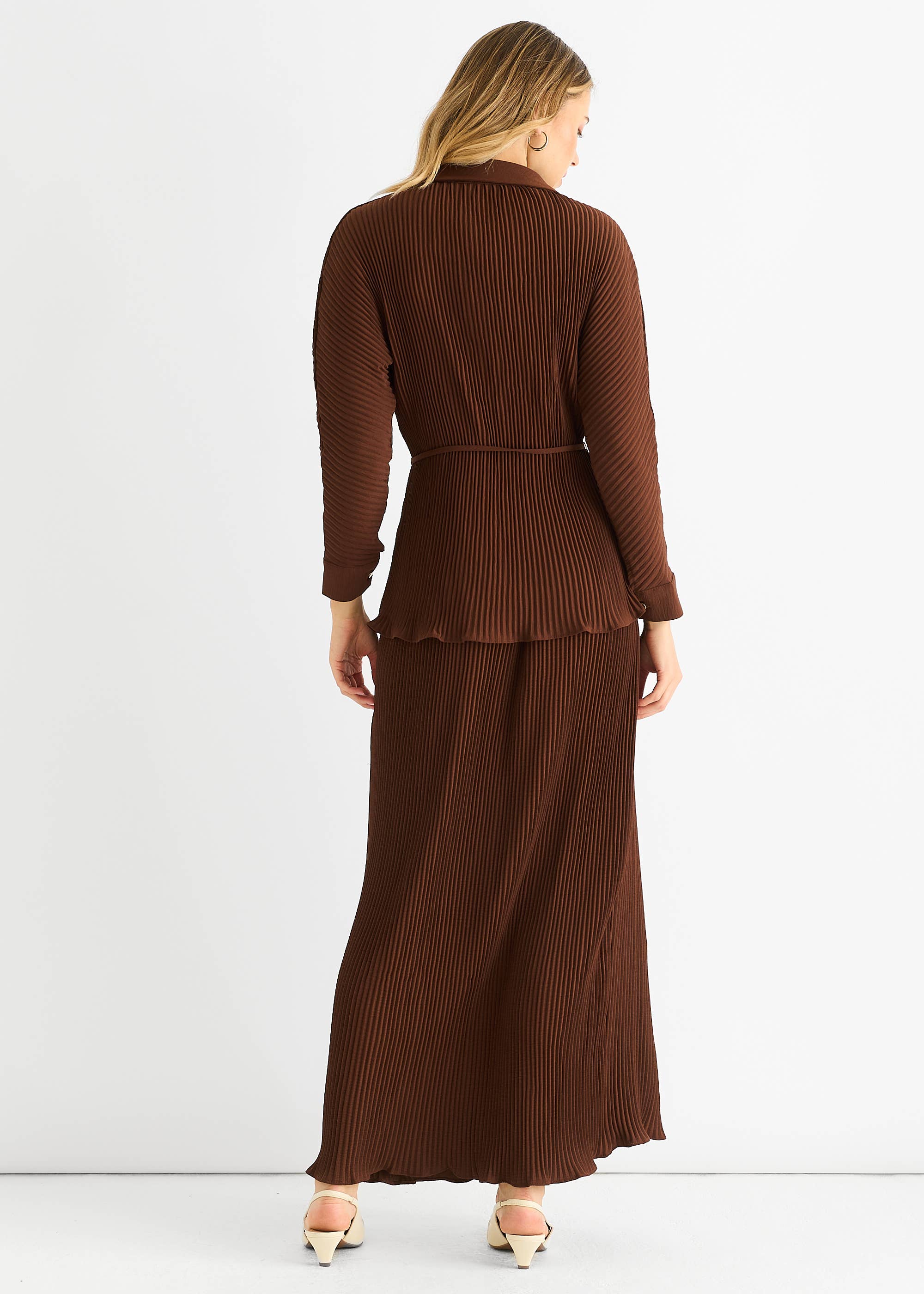 Chocolate Plisse Button Through Shirt