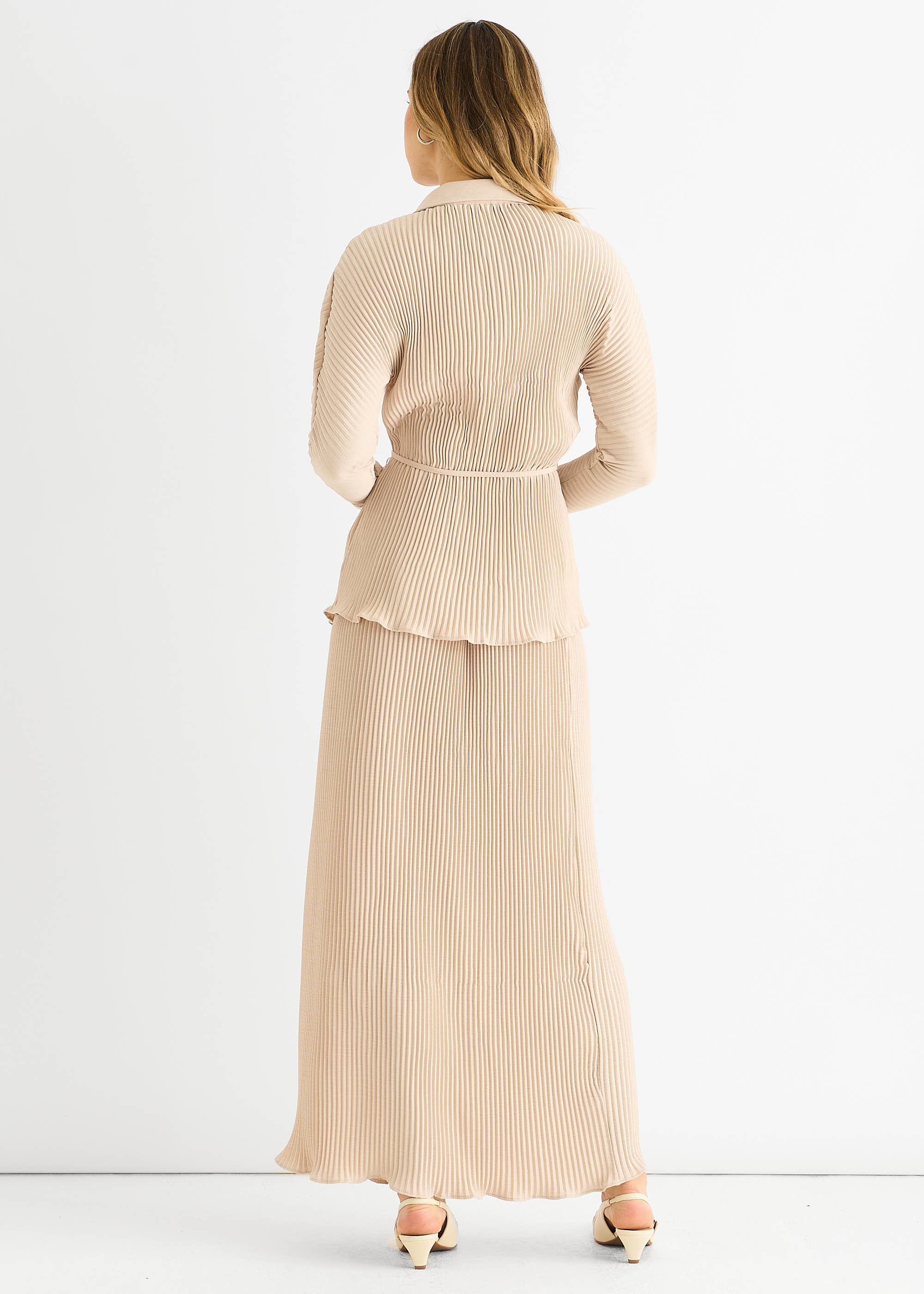 Beige Plisse Button Through Shirt