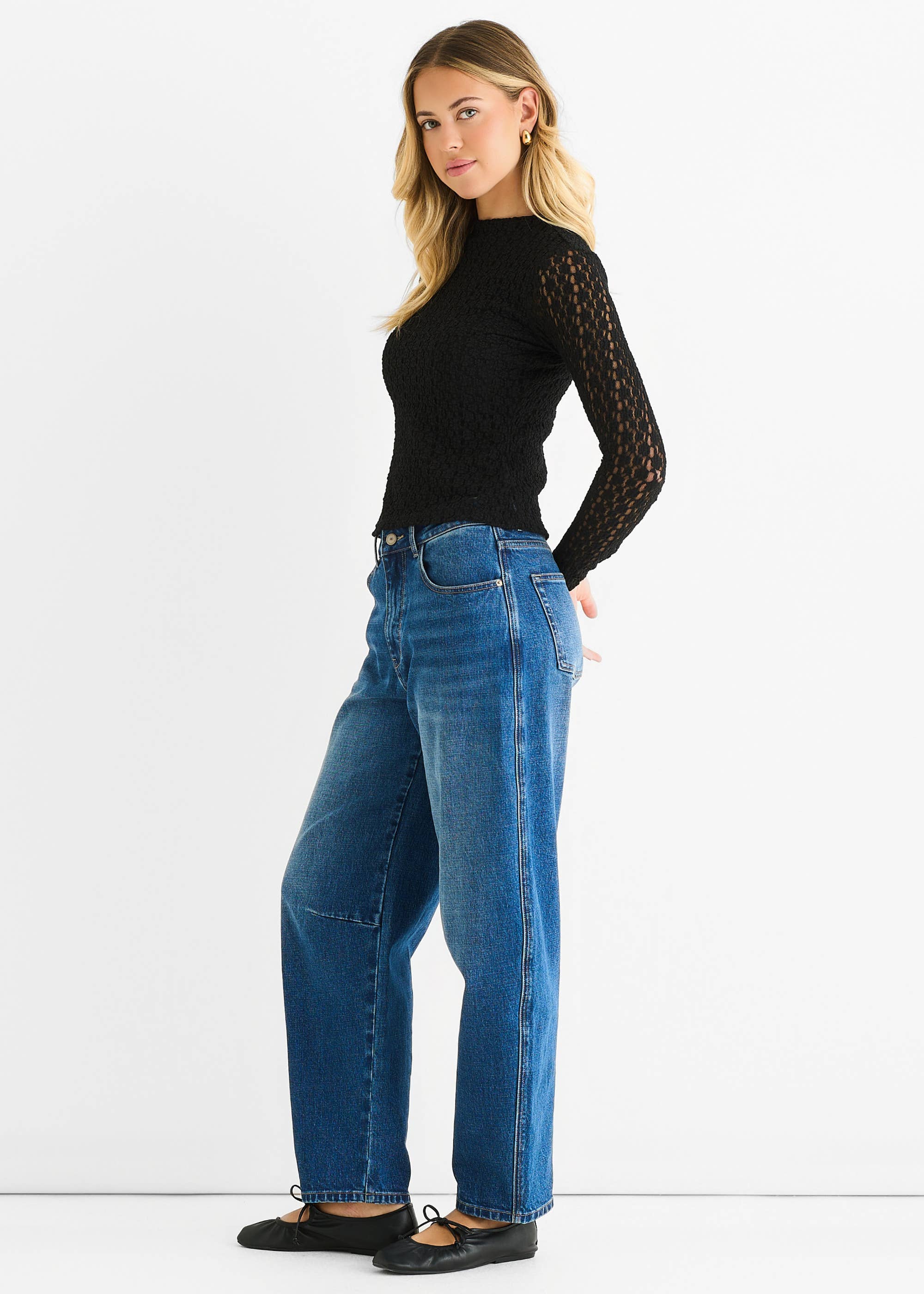 Black High Neck Jersey Lace Long Sleeve Top