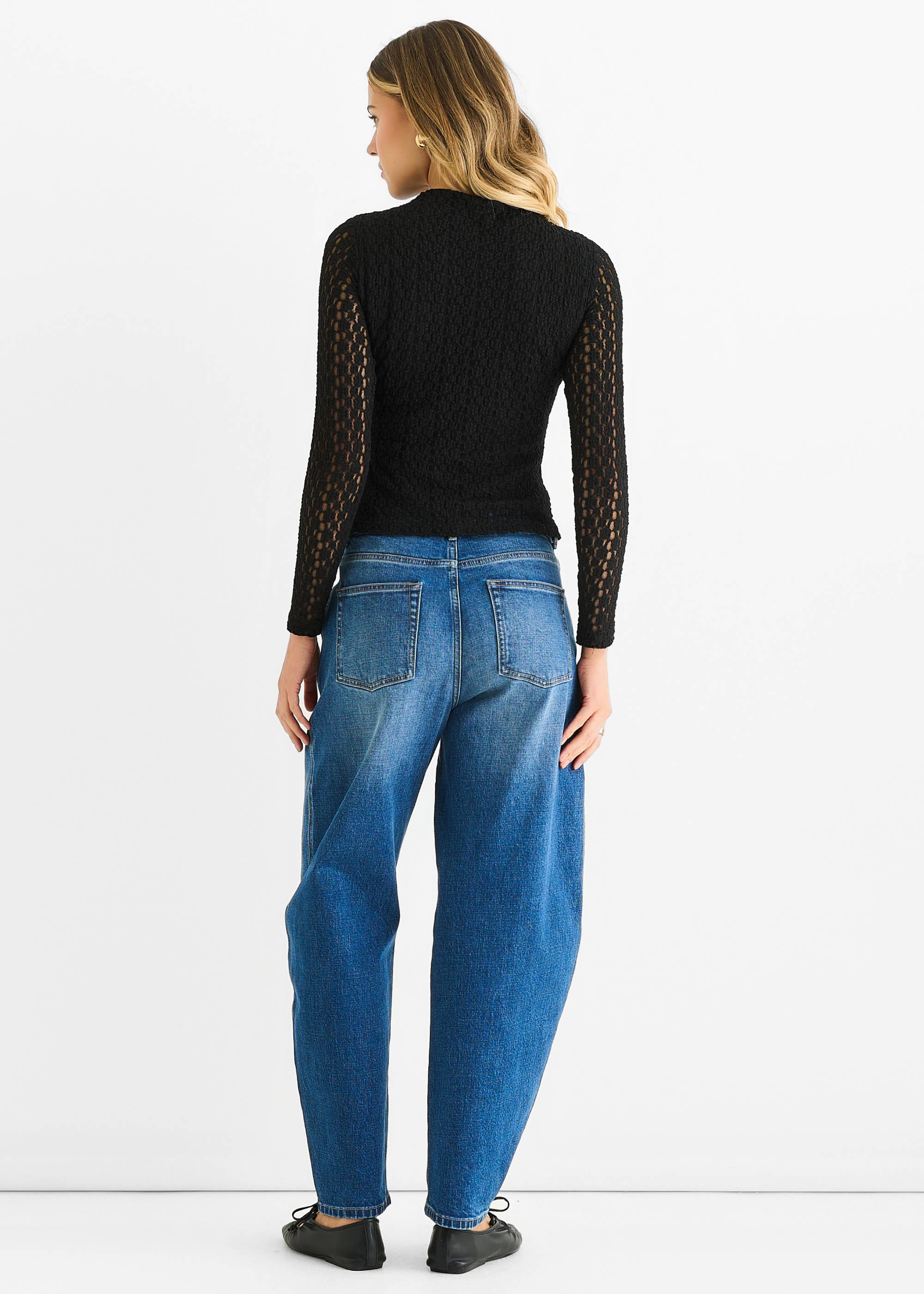 Black High Neck Jersey Lace Long Sleeve Top