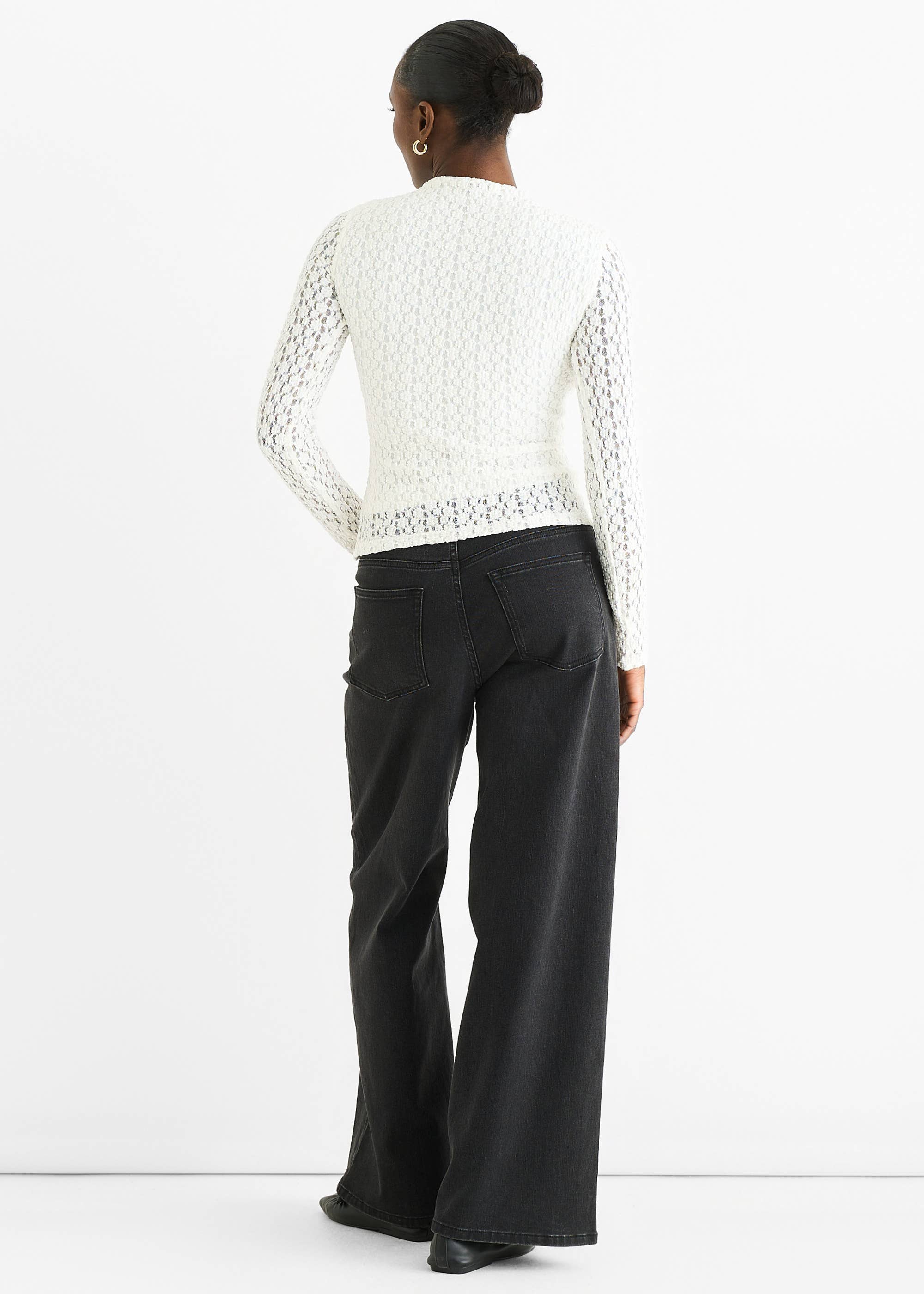 White High Neck Jersey Lace Long Sleeve Top