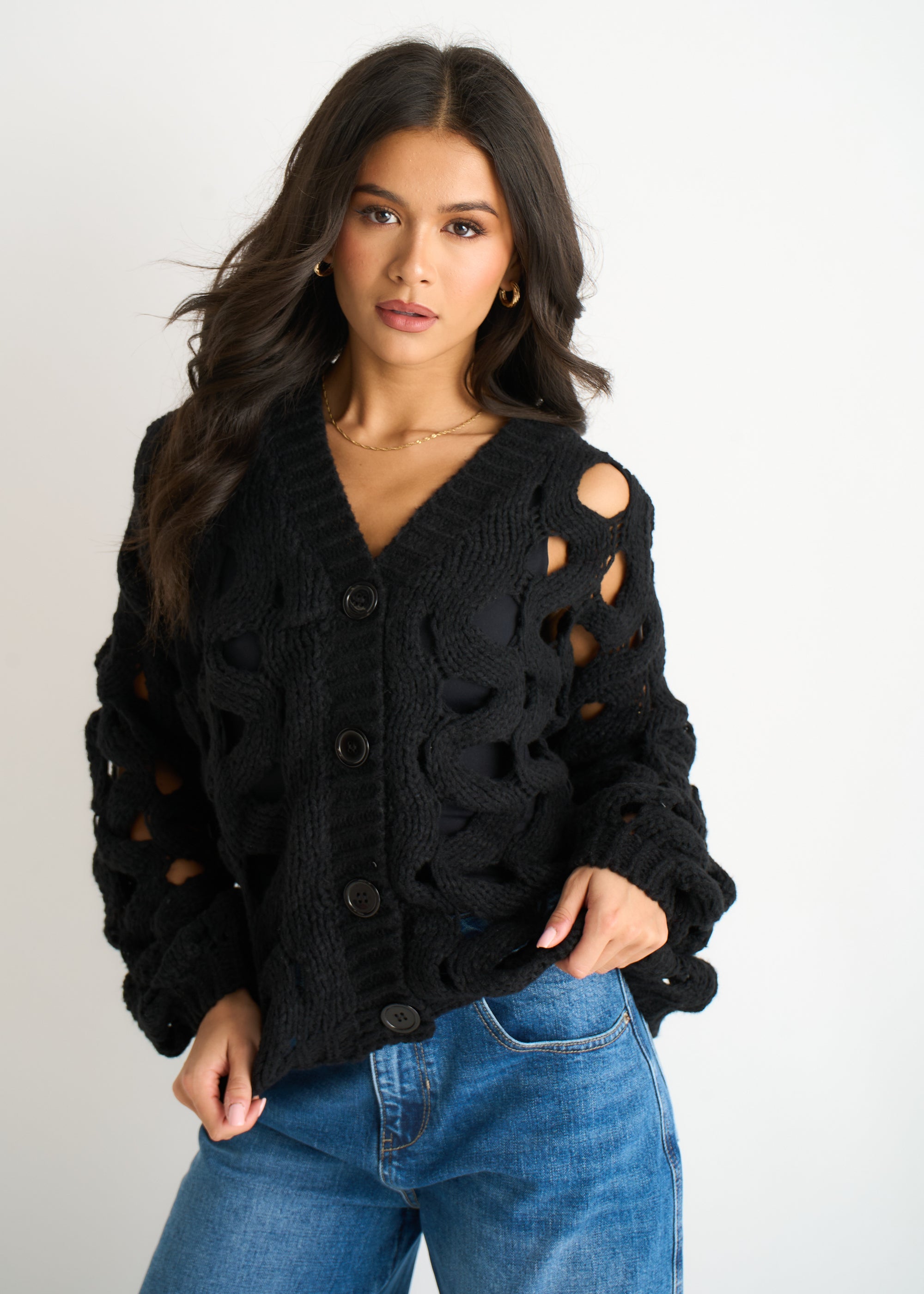 Hollow Chunky Knit Cardigan