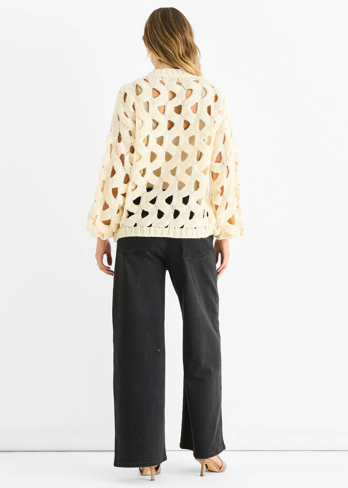 Cream Hollow Chunky Knit Cardigan