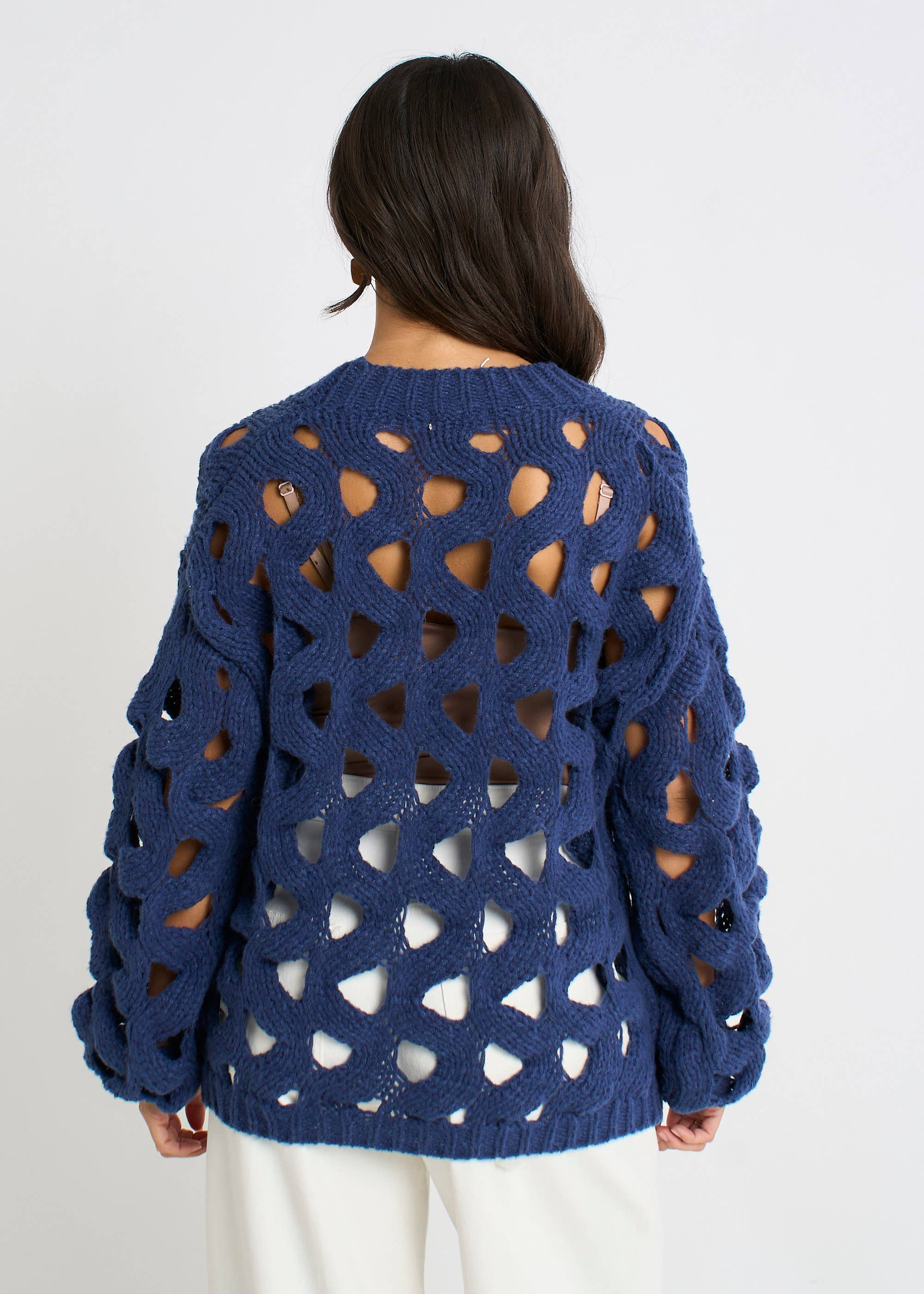 Navy Hollow Chunky Knit Cardigan
