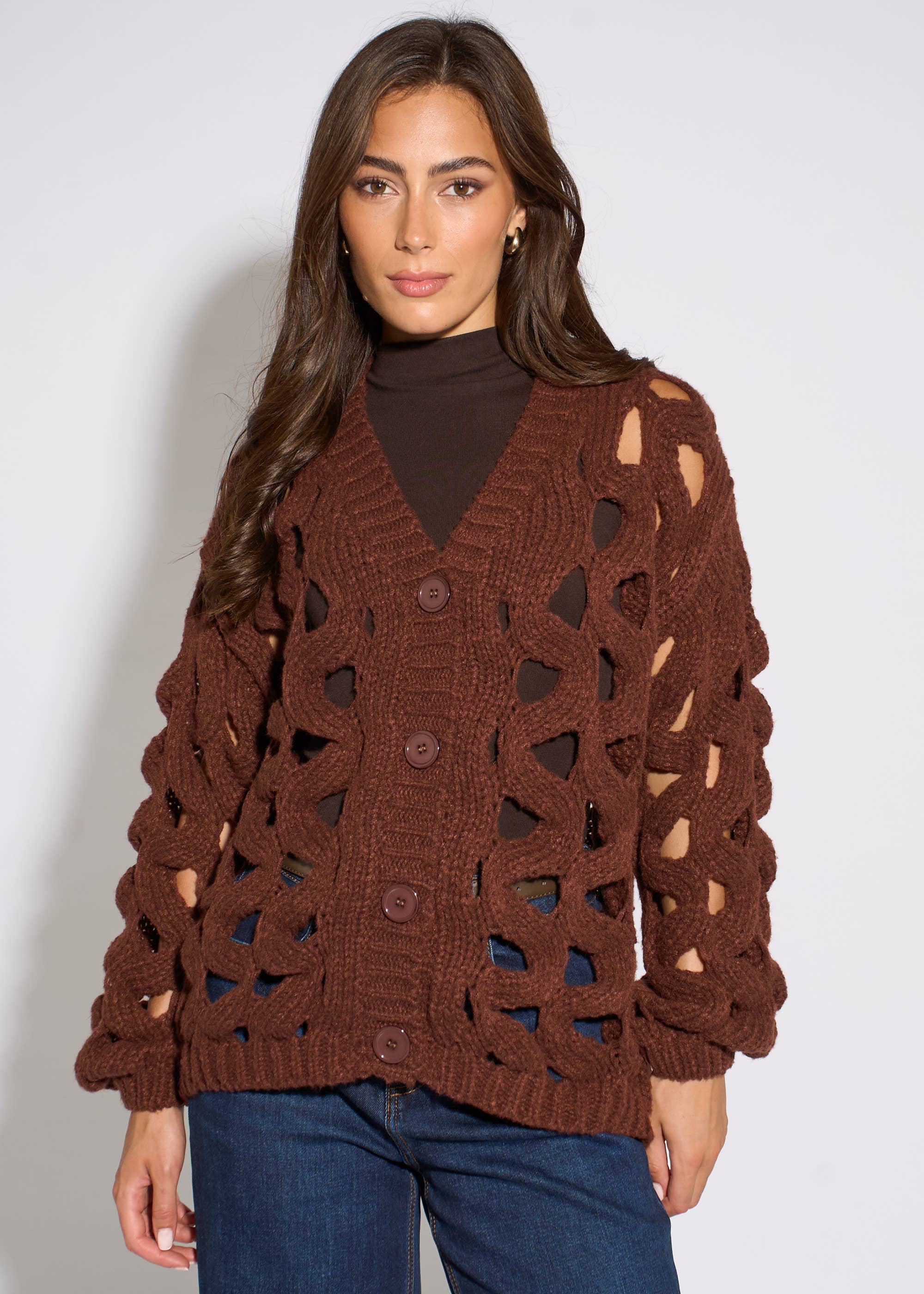 Rust Hollow Chunky Knit Cardigan