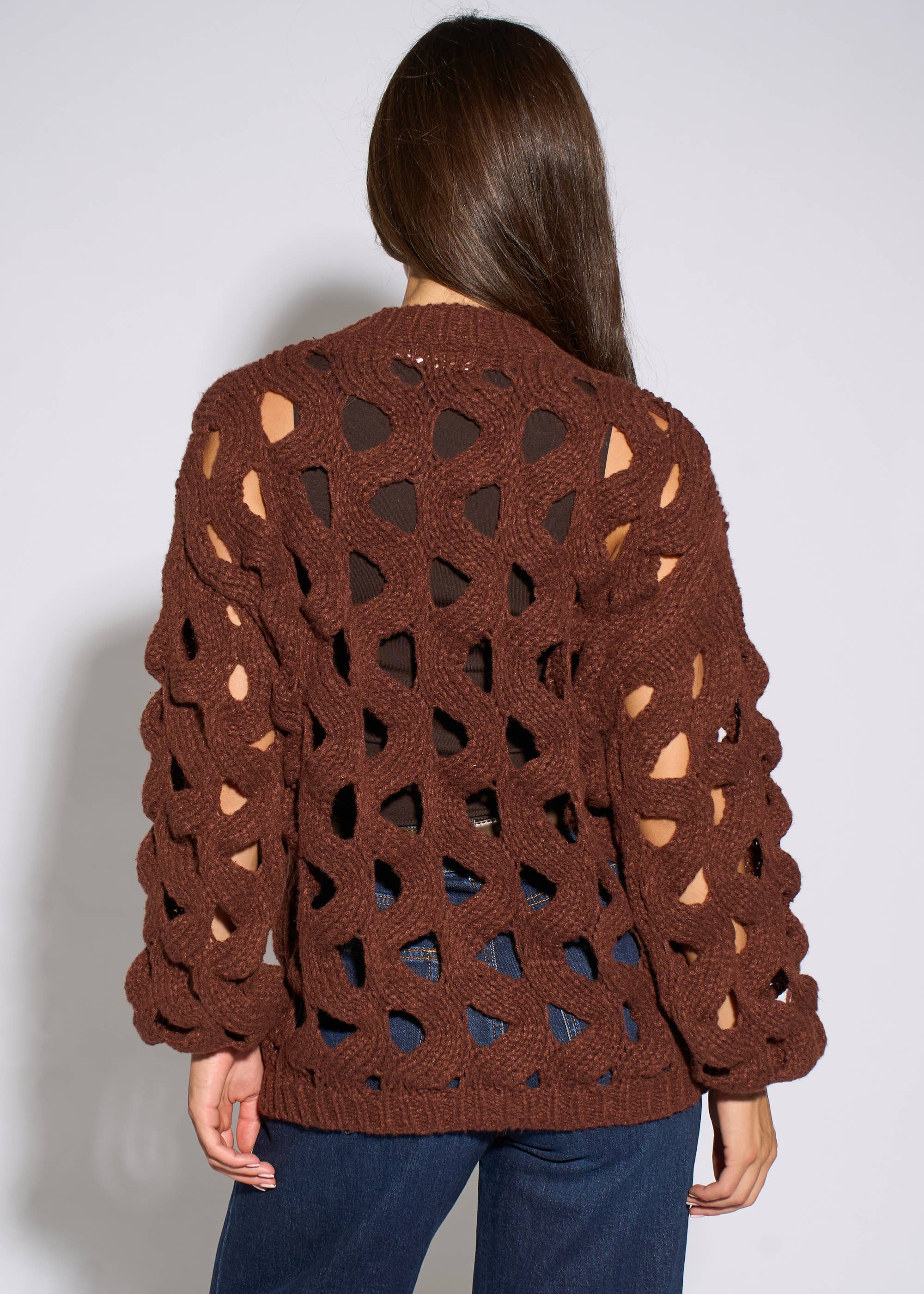 Rust Hollow Chunky Knit Cardigan