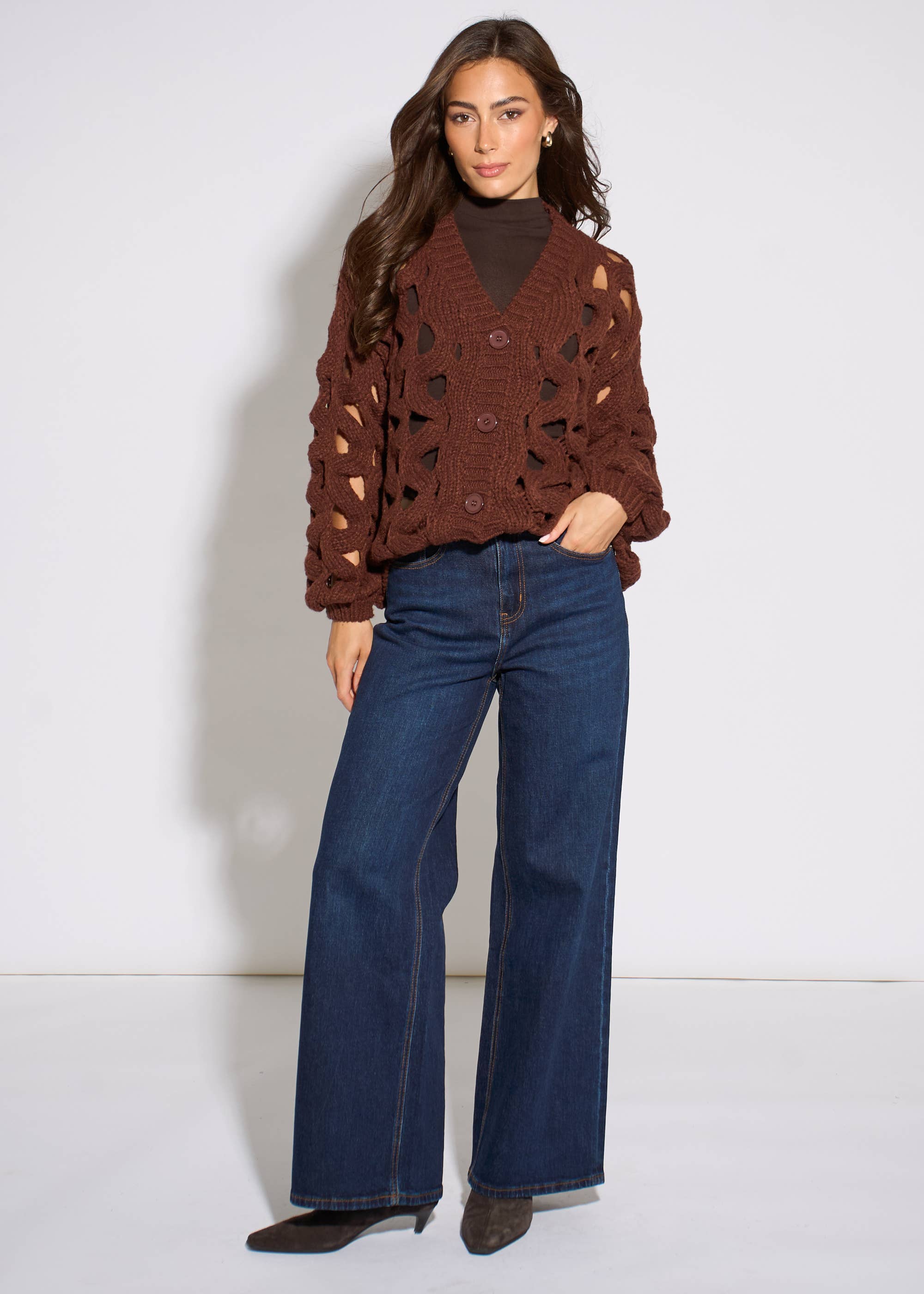 Rust Hollow Chunky Knit Cardigan