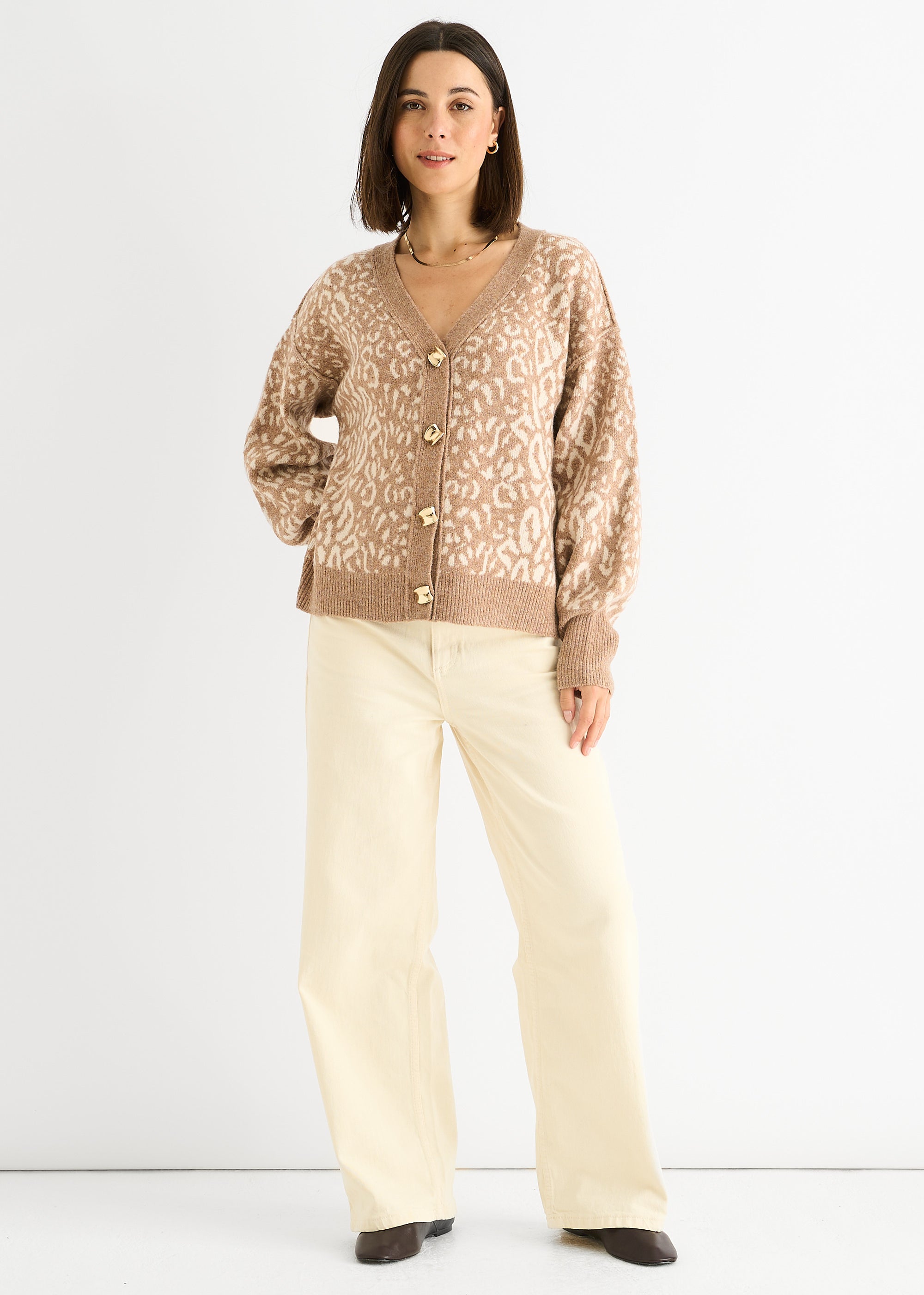 Animal Print Wool Mix Cardigan Look Jumper