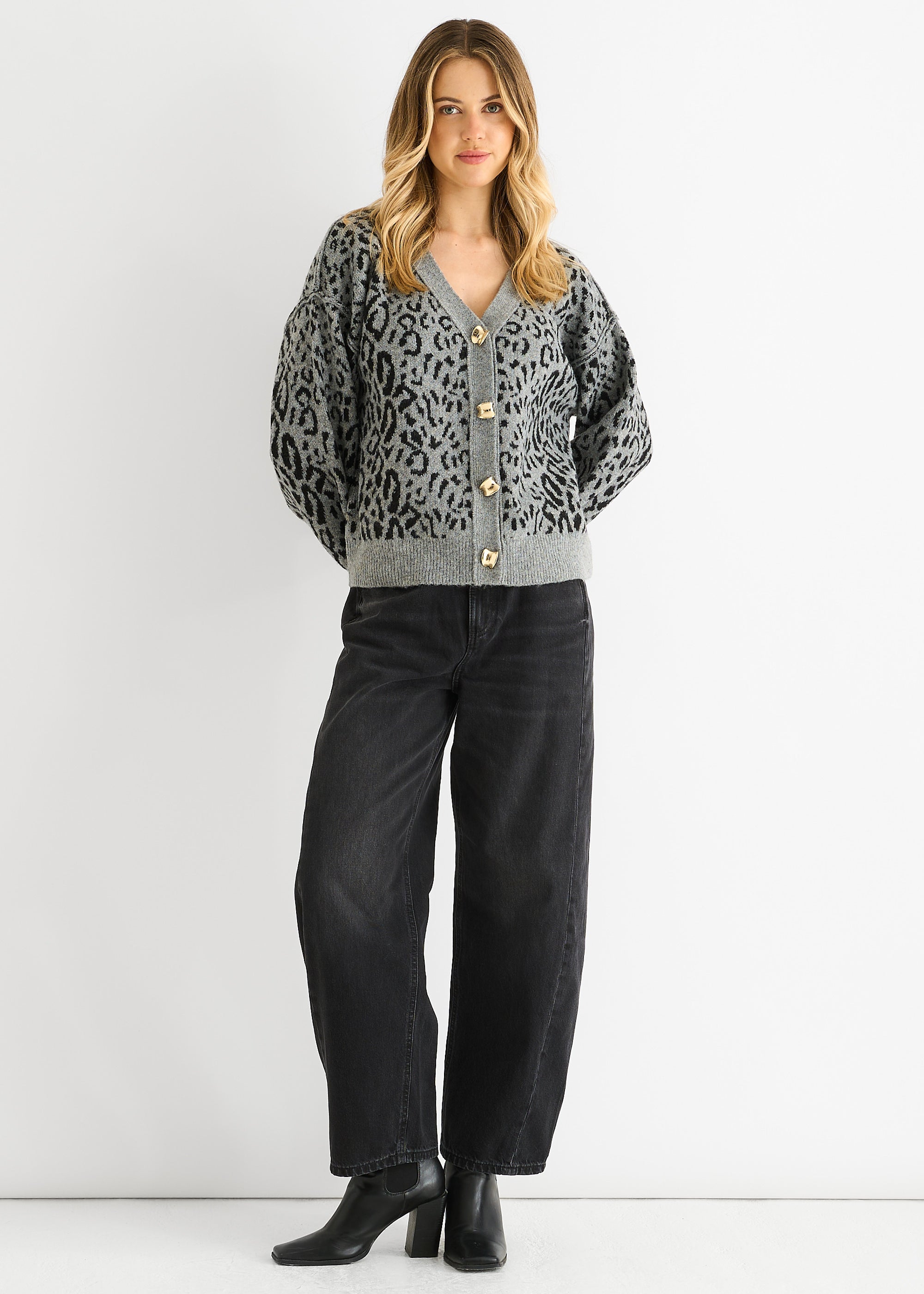 Animal Print Wool Mix Cardigan Look Jumper