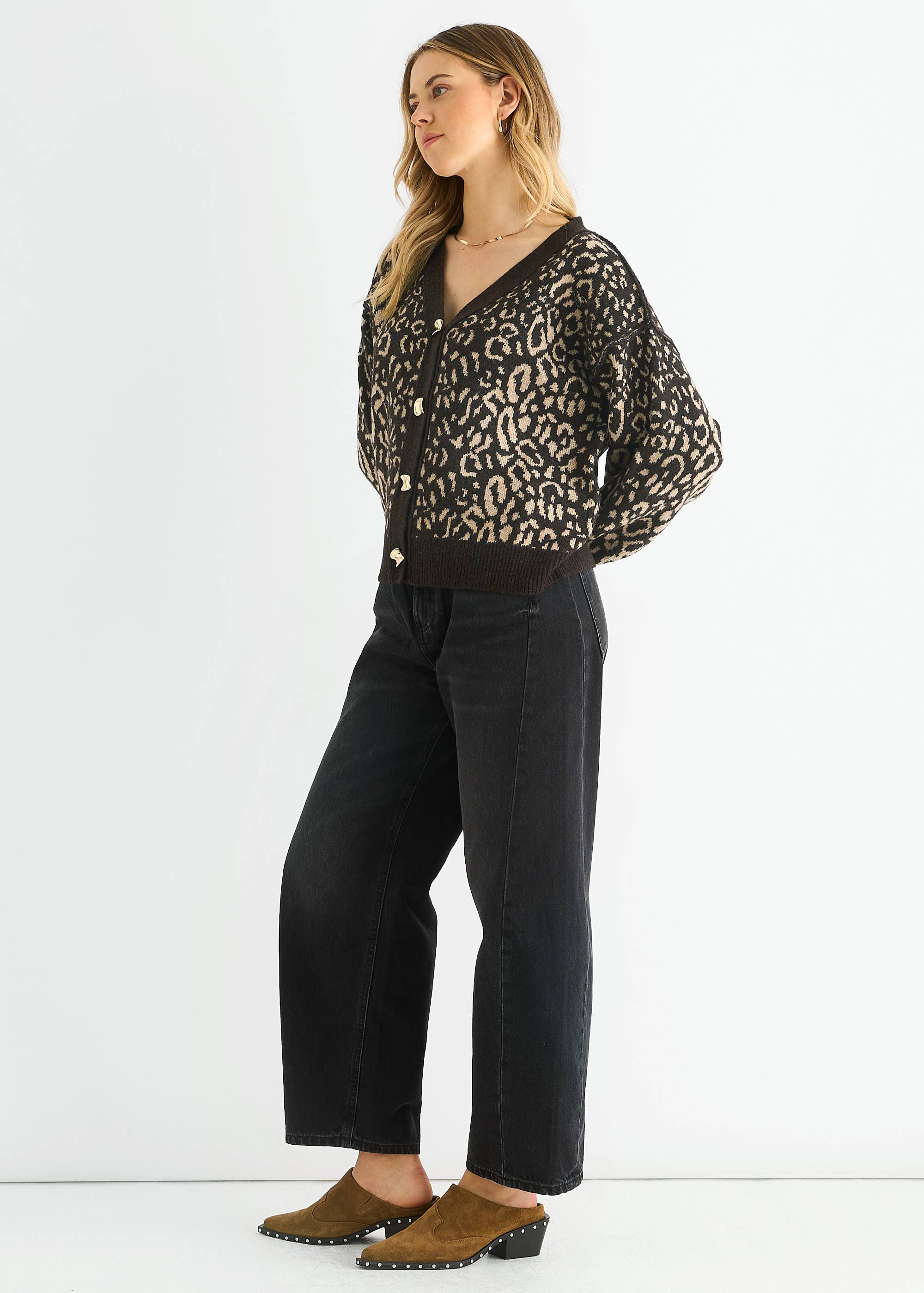 Chocolate Animal Print Wool Mix Cardigan Look Jumper