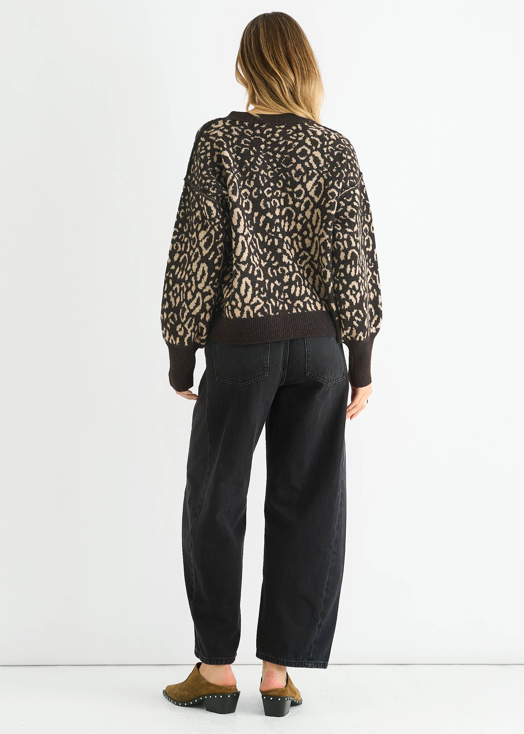 Chocolate Animal Print Wool Mix Cardigan Look Jumper