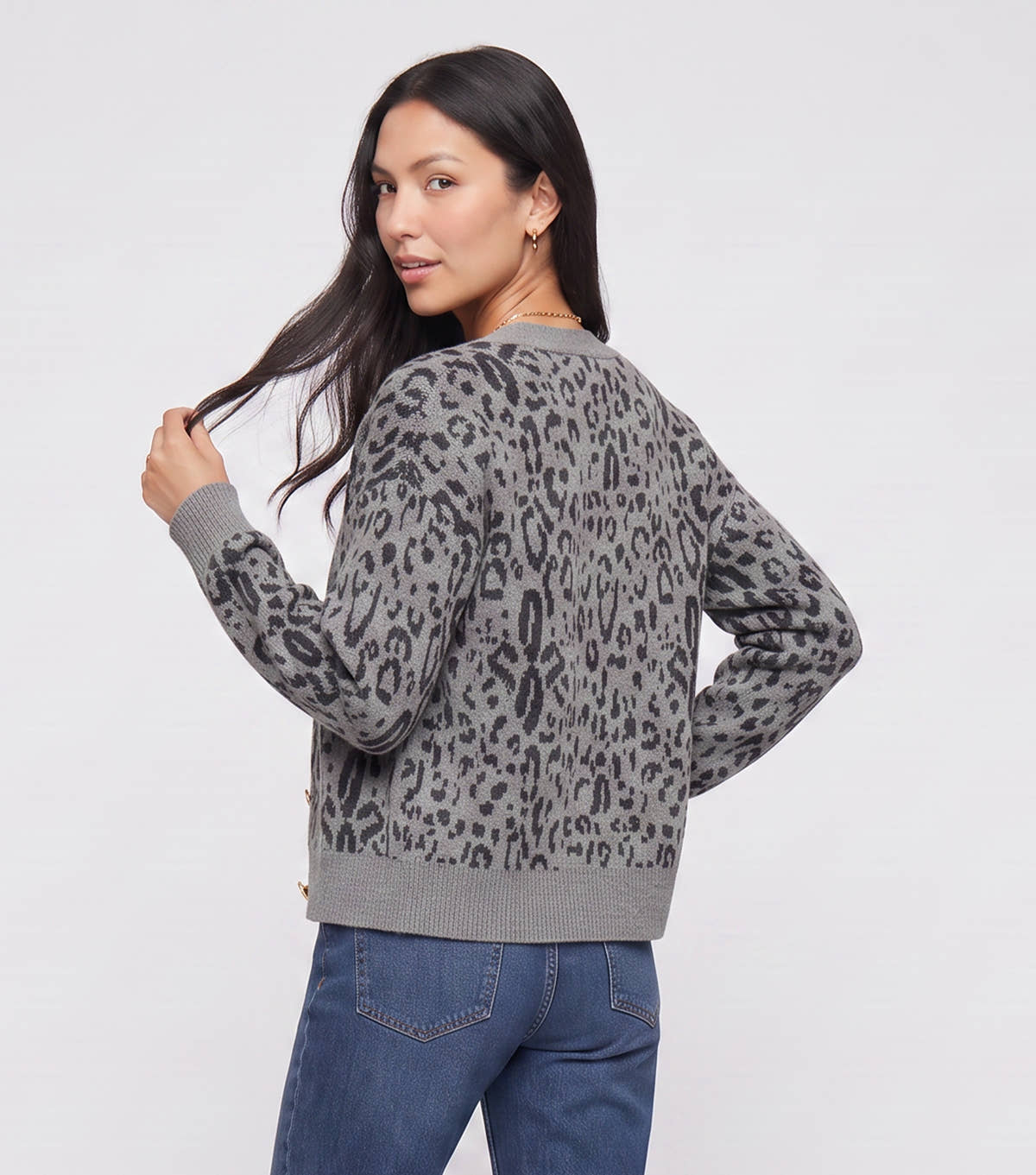 Grey Animal Print Wool Mix Cardigan