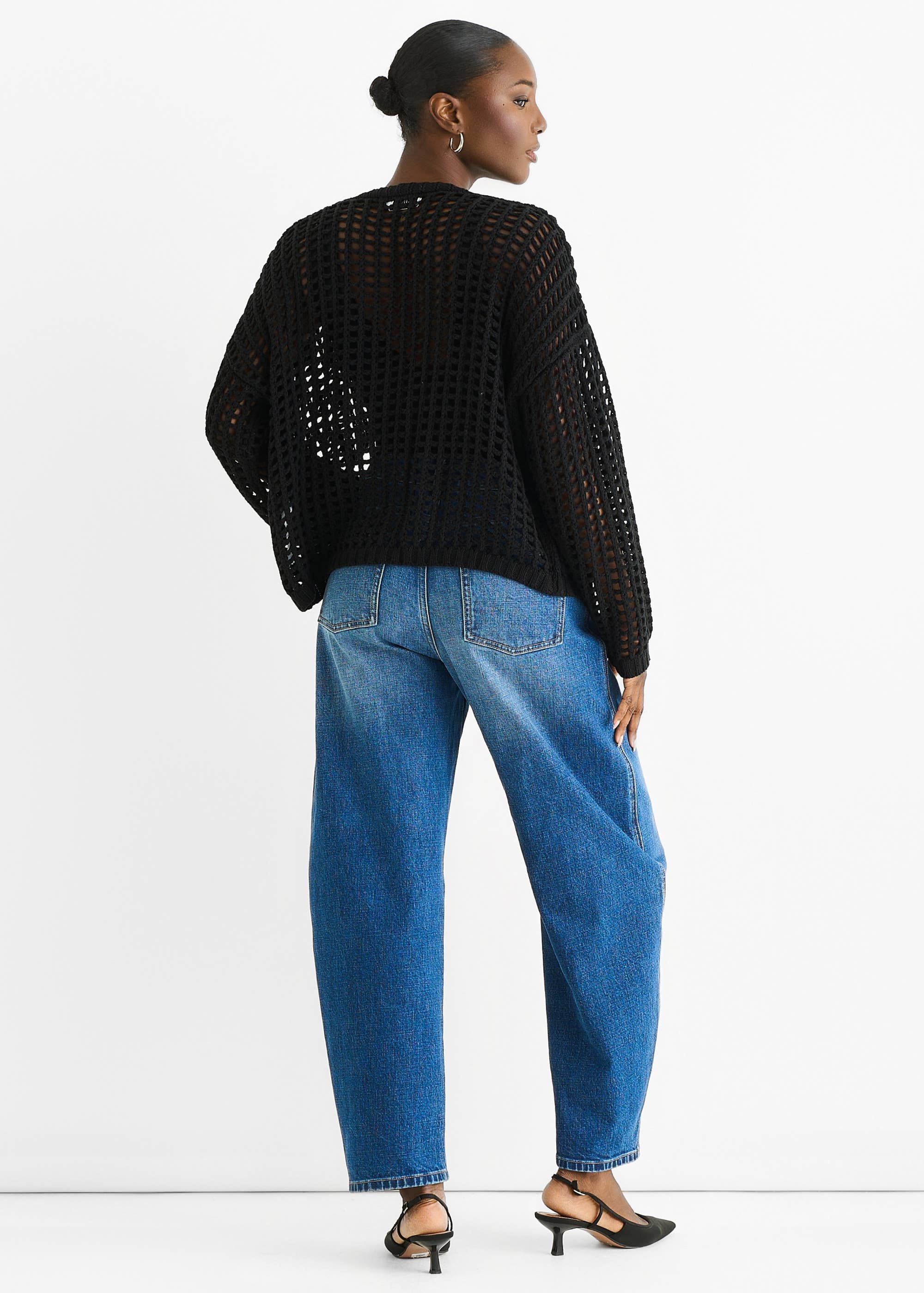 Black Open Knit Edge to Edge Cardigan