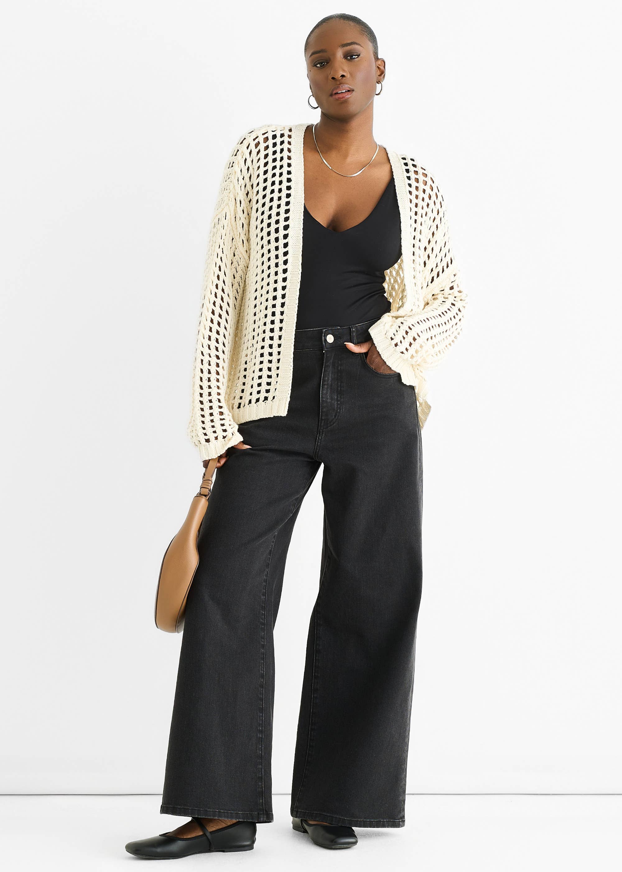 Cream Open Knit Edge to Edge Cardigan