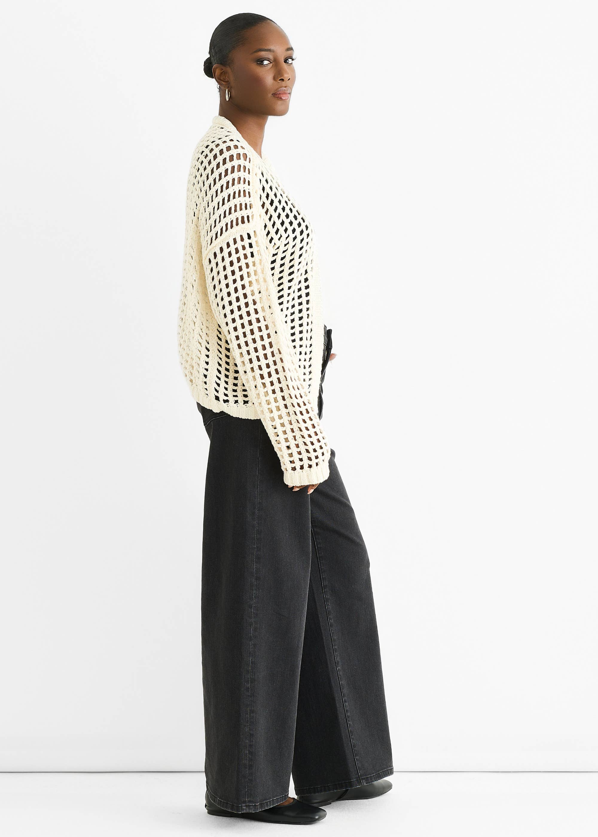 Cream Open Knit Edge to Edge Cardigan