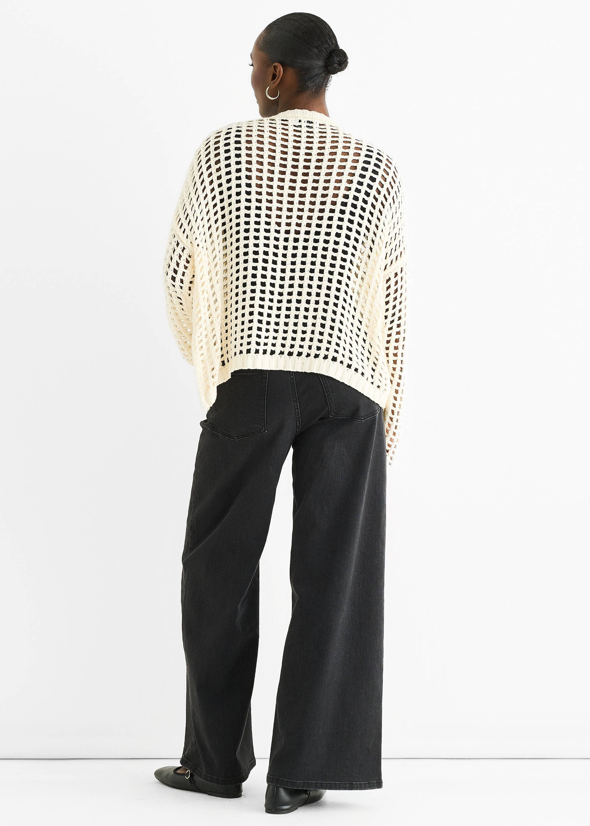 Cream Open Knit Edge to Edge Cardigan