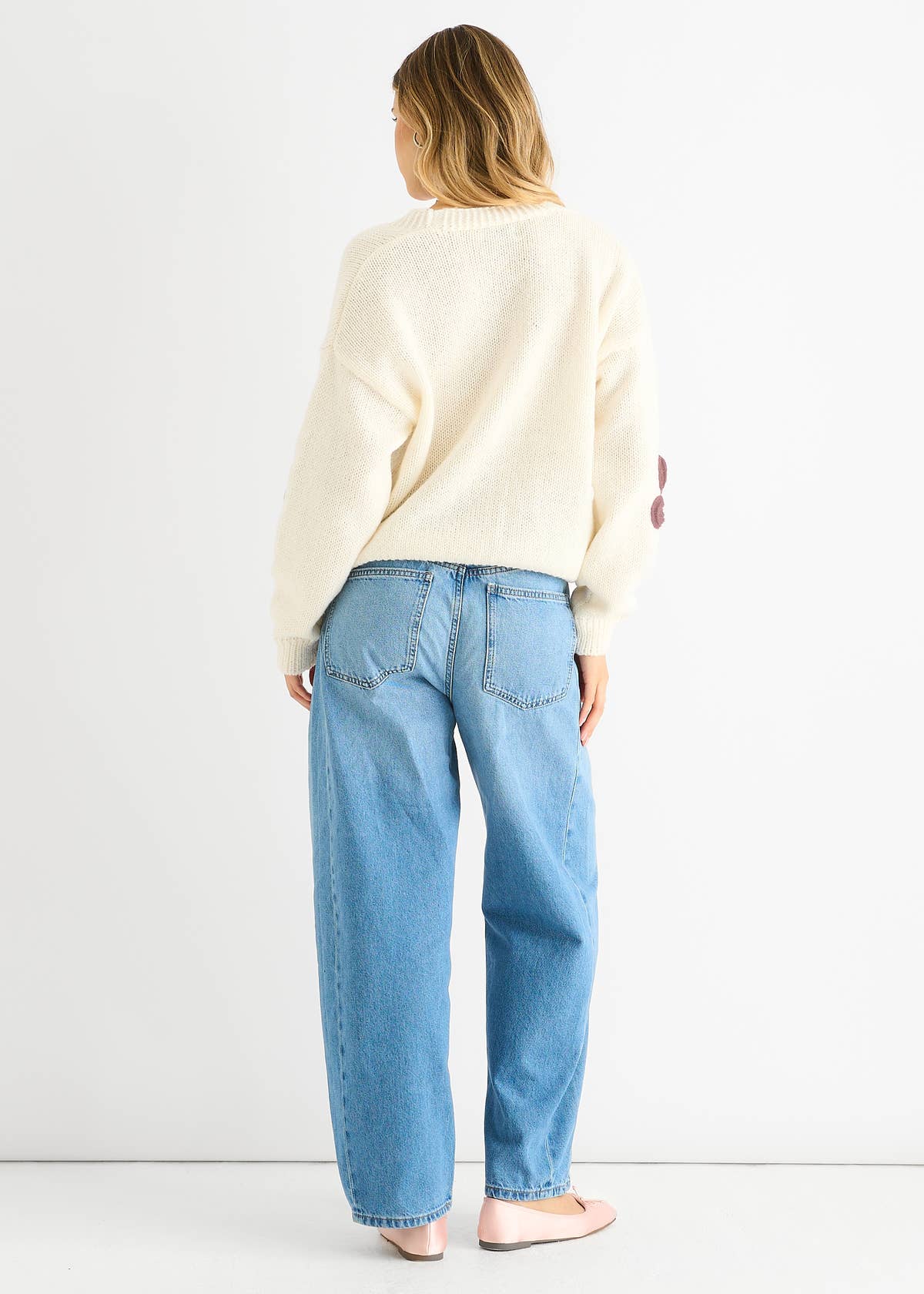 Cream Floral Knit Long Sleeve Cardigan – View 2 | Gini London