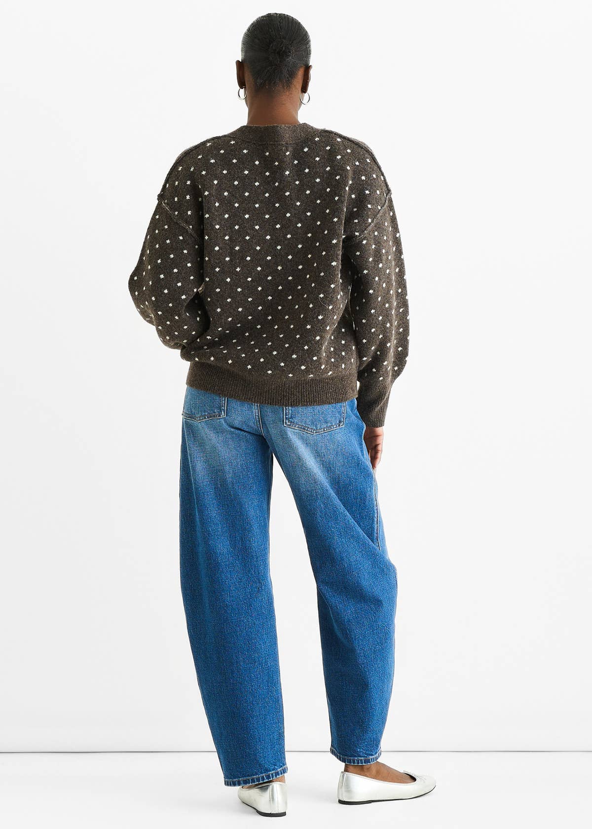 Chocolate Spot Print Button Cardigan Look Jumper – View 3 | Gini London