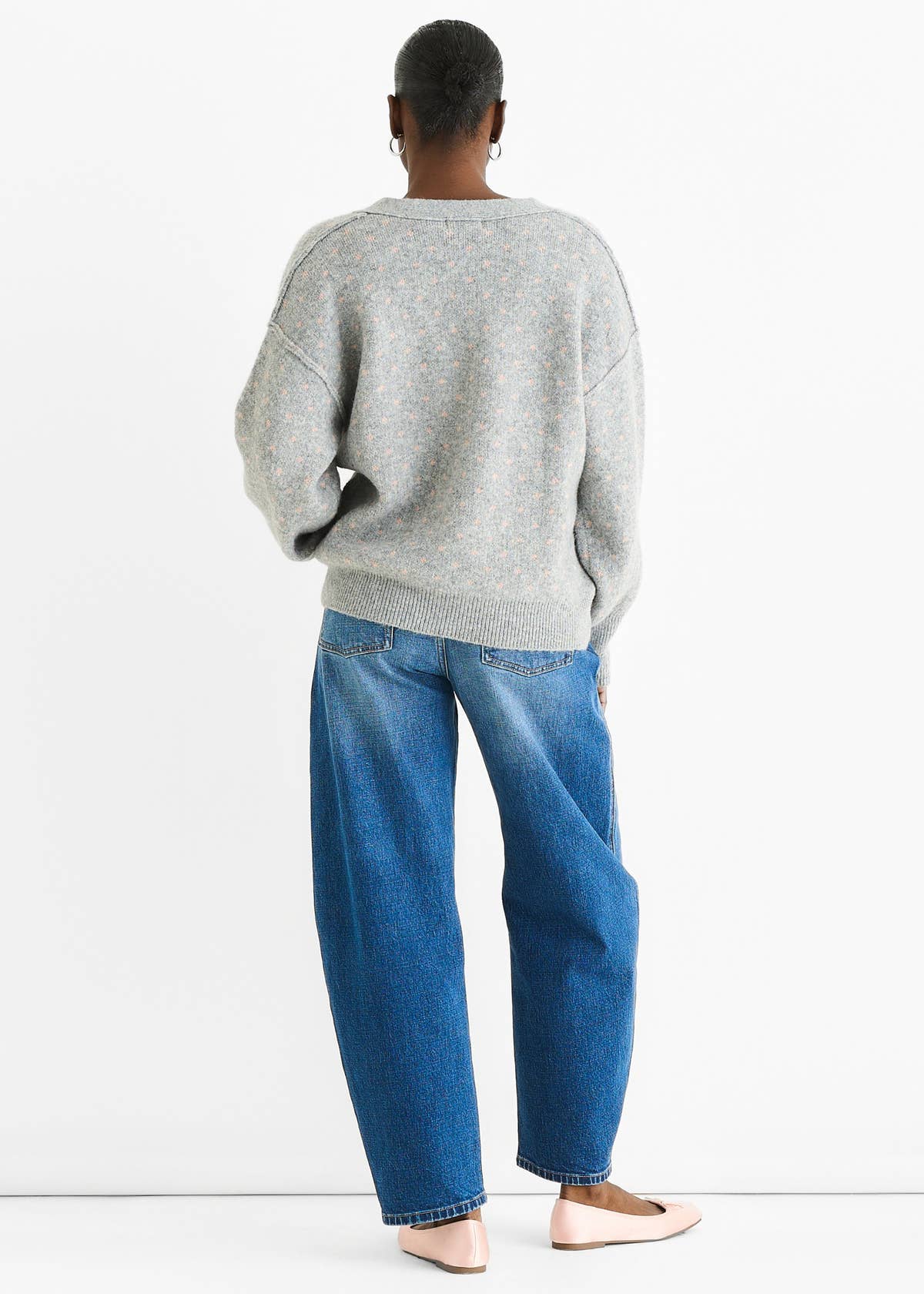 Grey Spot Print Button Cardigan Look Jumper – View 3 | Gini London