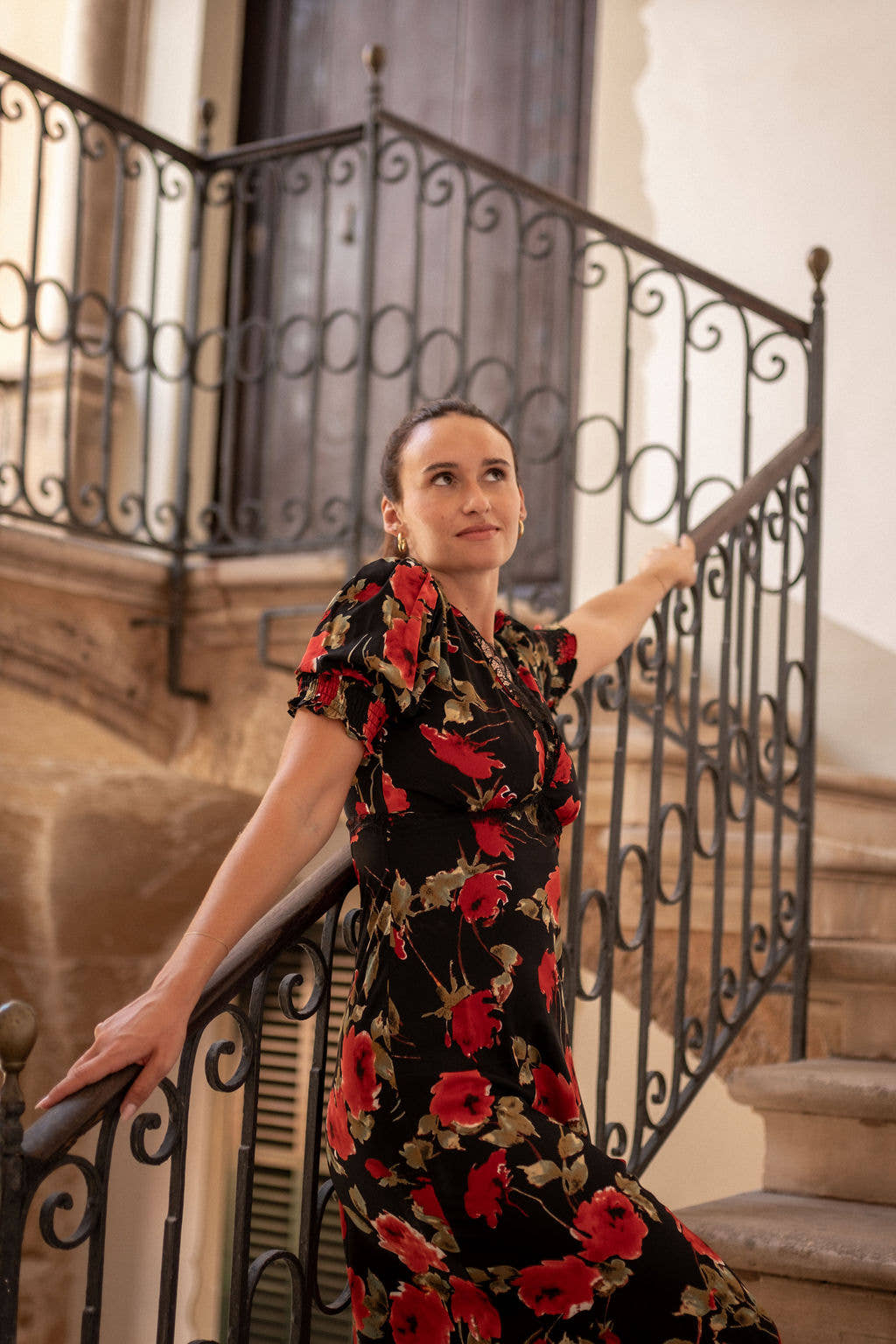 Black & Red Floral Lace Trim Detail Midi Dress