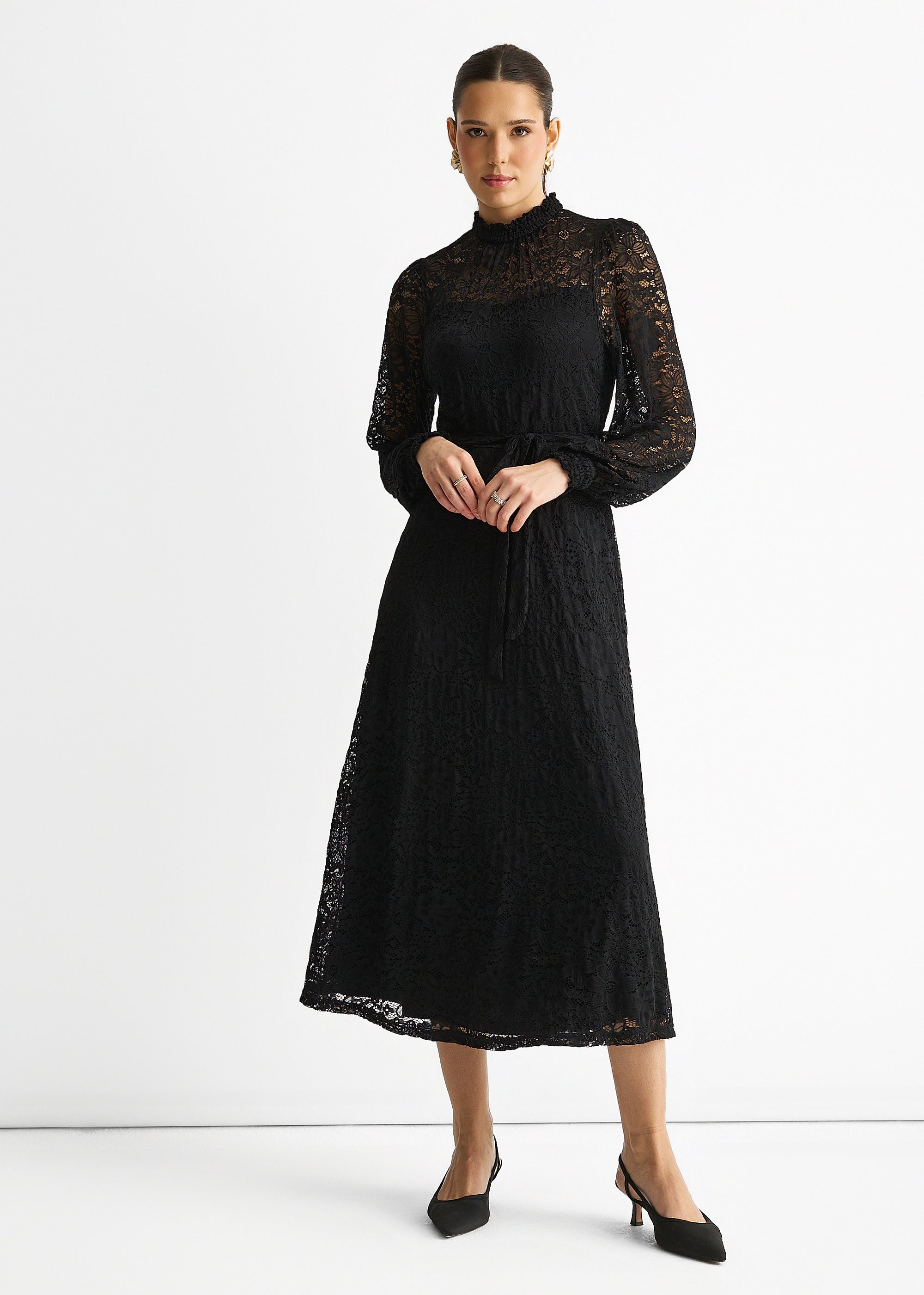 High Neck Jersey Lace Occasion Midi Dress