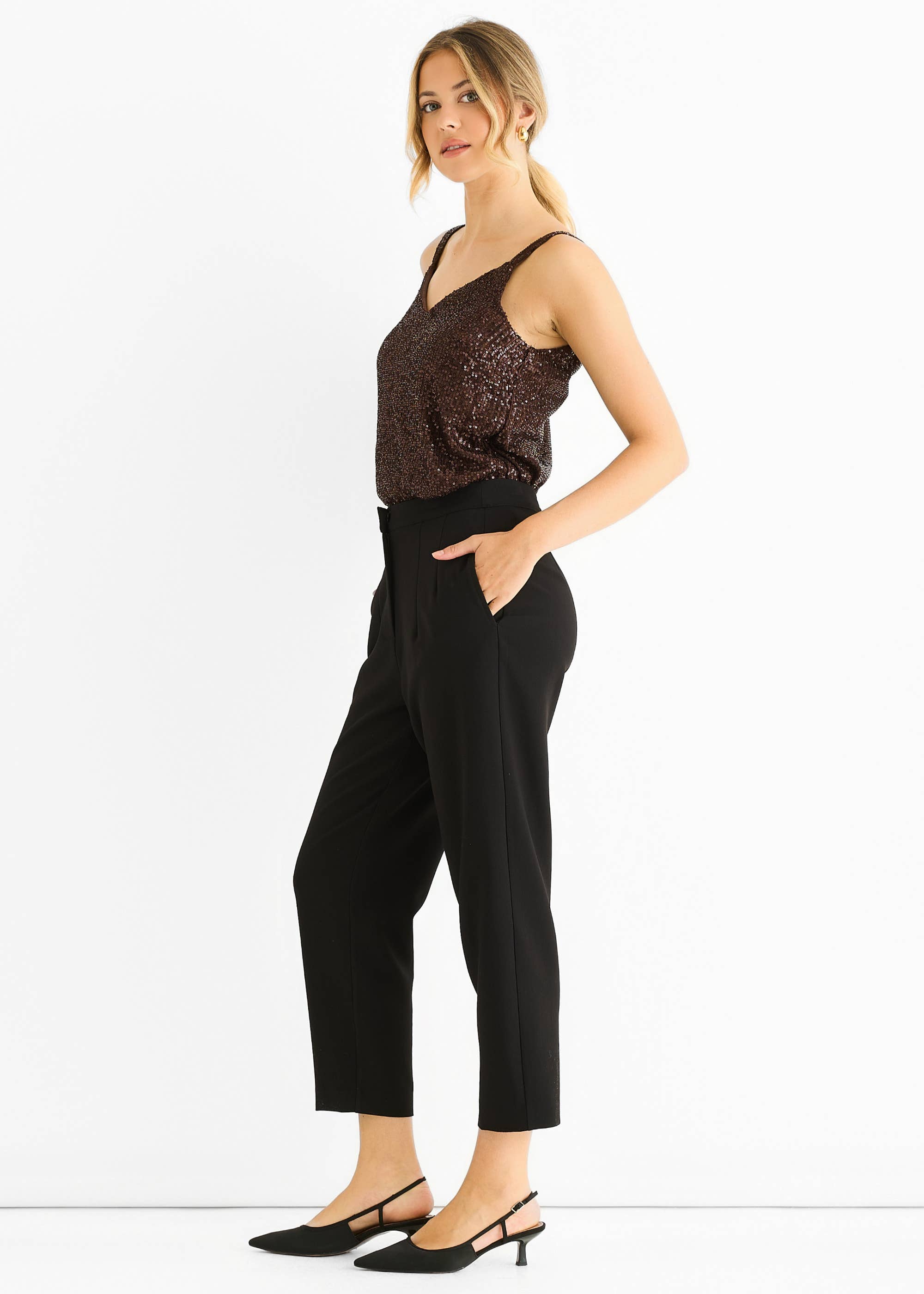Black Ankle Grazer Cigarette Tailored Trousers