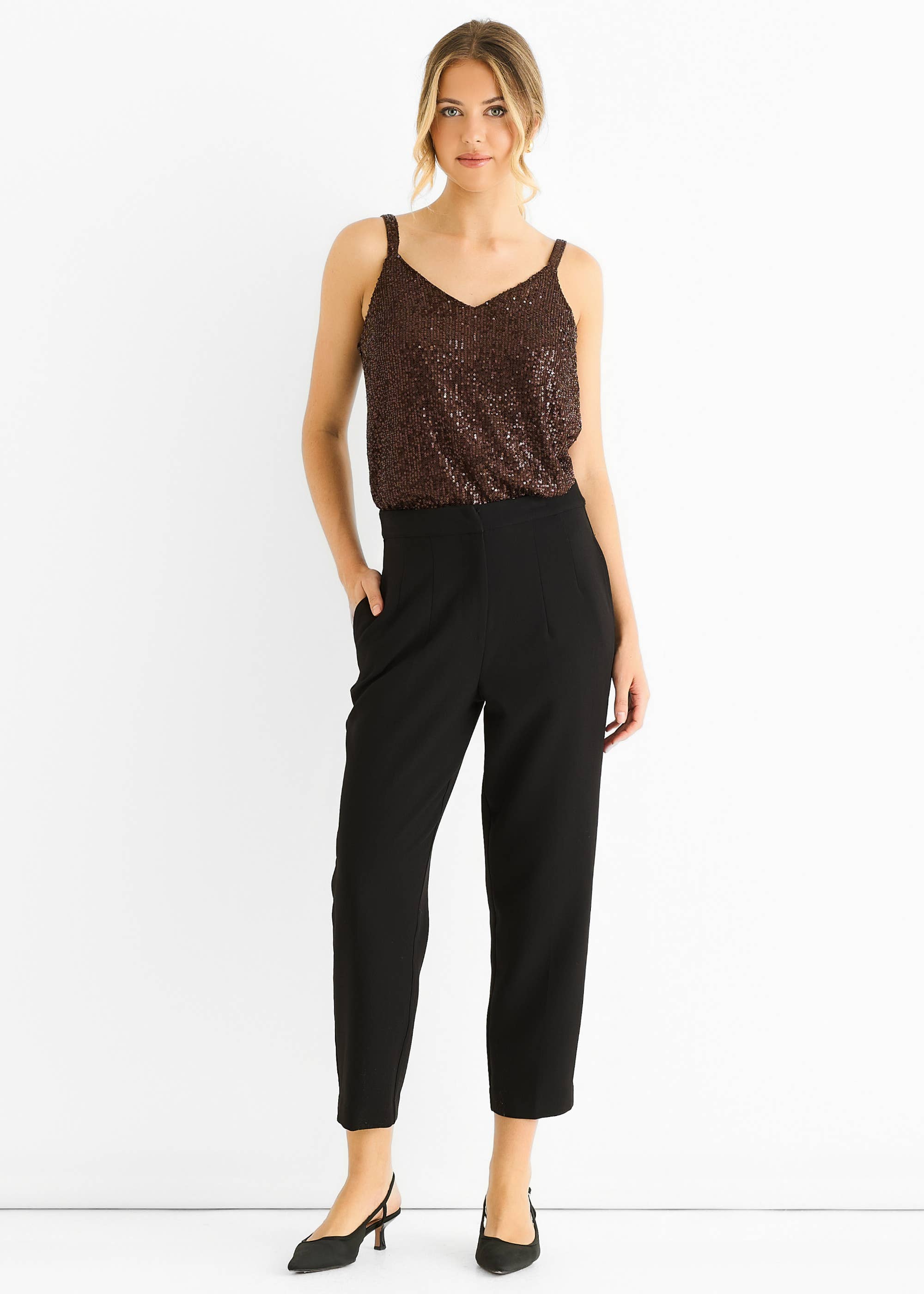 Black Ankle Grazer Cigarette Tailored Trousers
