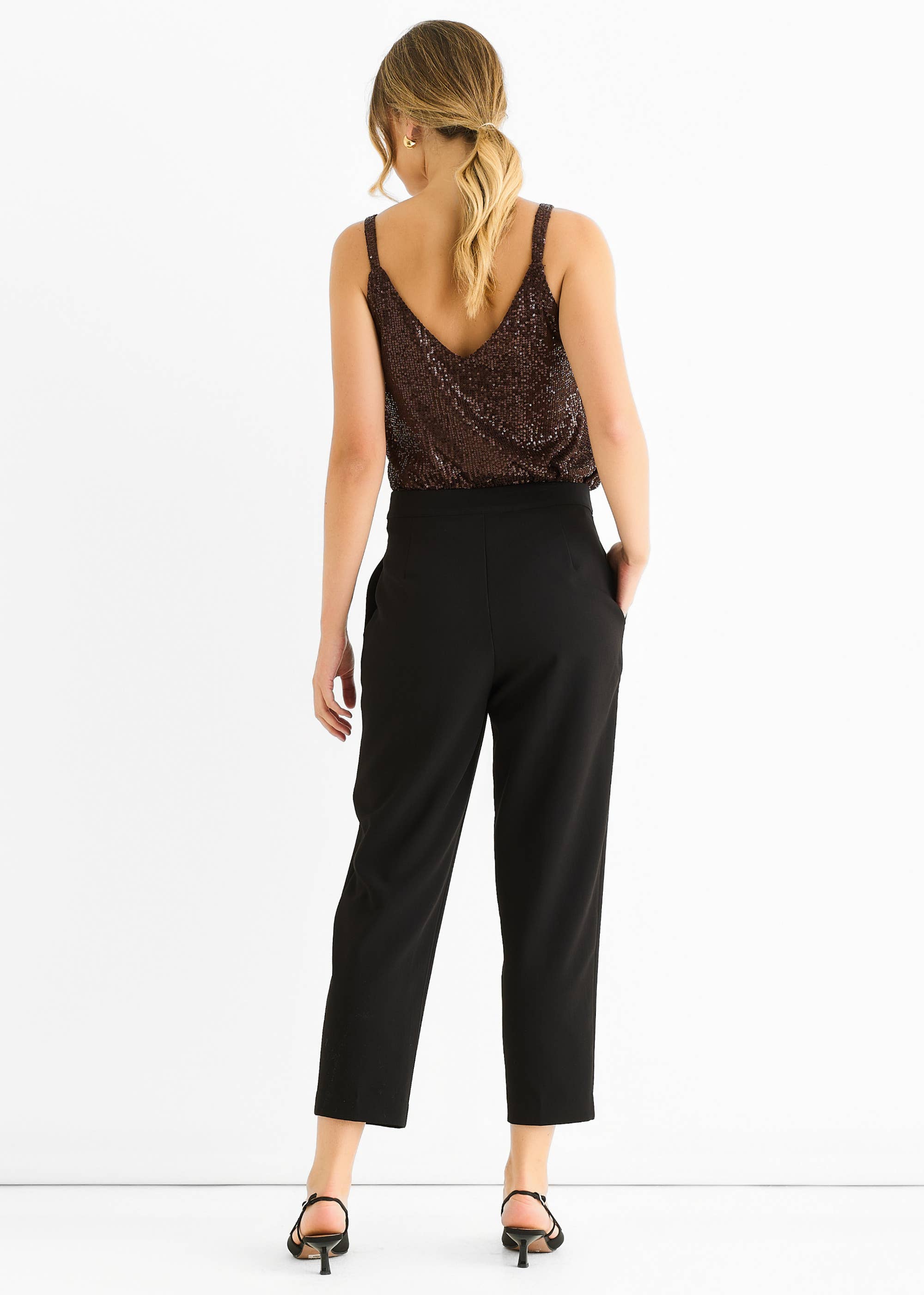 Black Ankle Grazer Cigarette Tailored Trousers