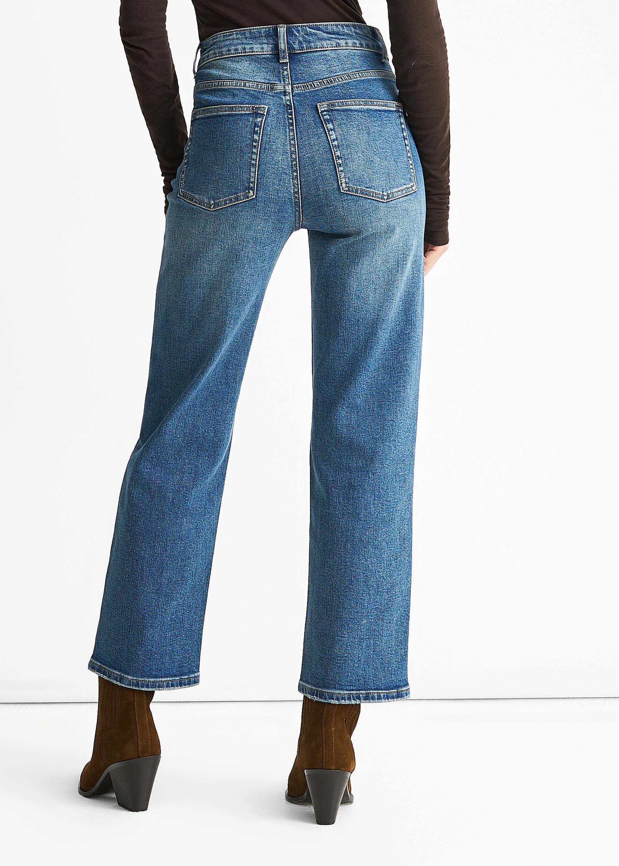 Blue Mid Rise Straight Leg Jeans