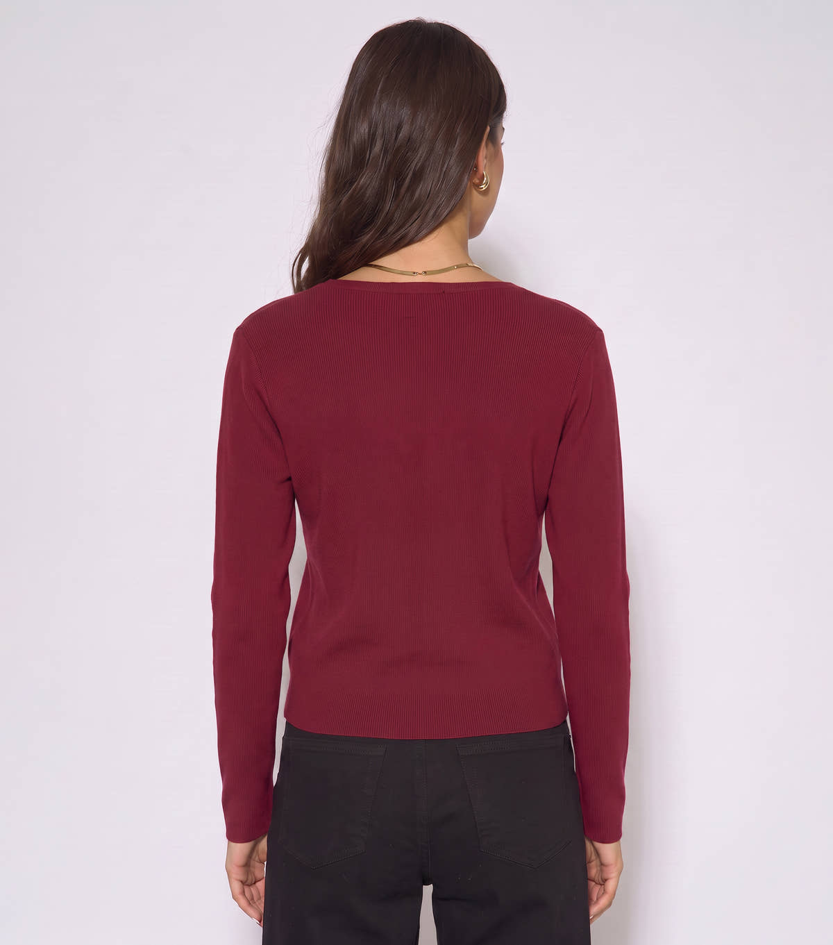 Burgundy Button Wrap Compact Knit Cardigan View 2 | Gini London