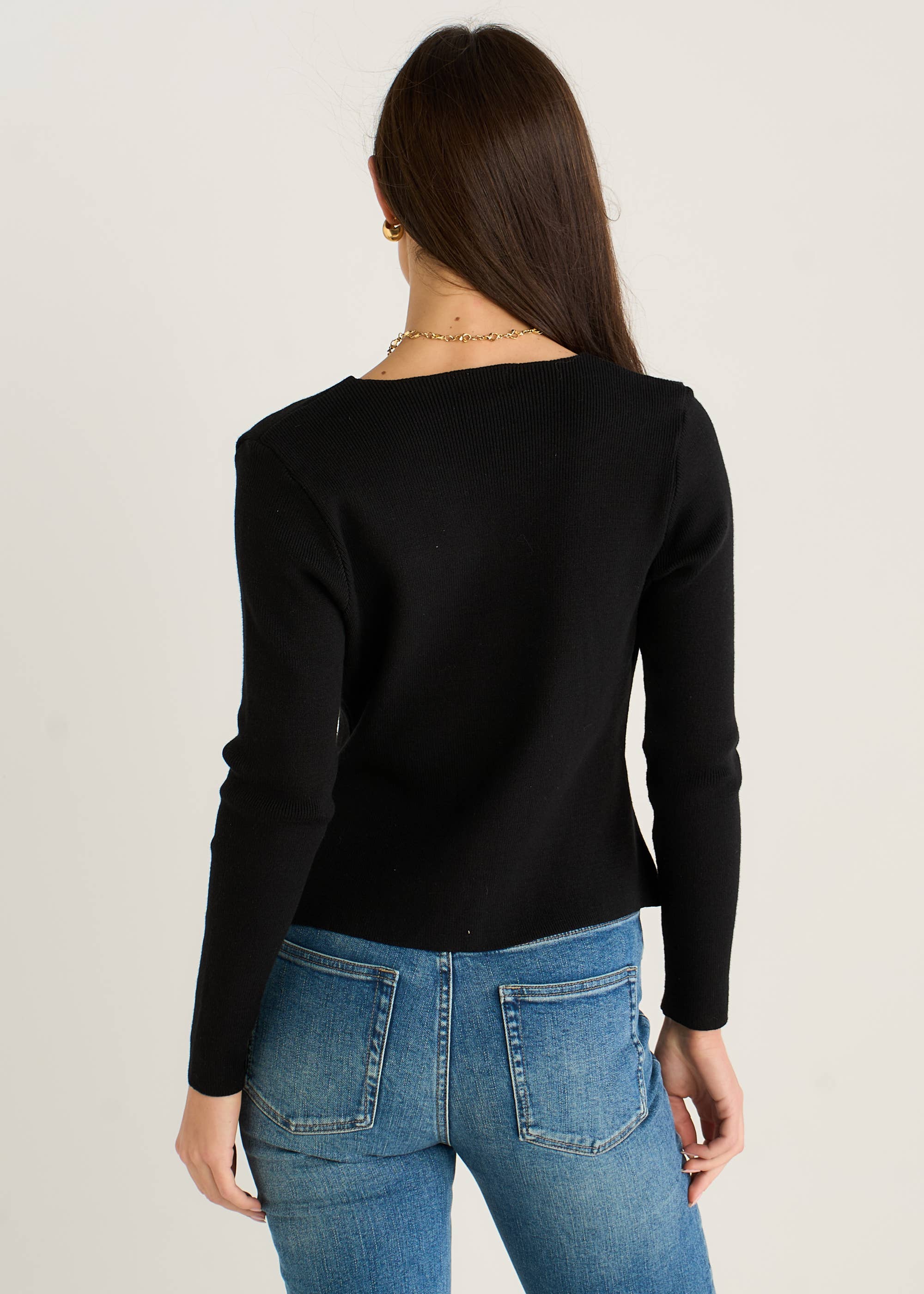 Black Button Wrap Compact Knit Cardigan