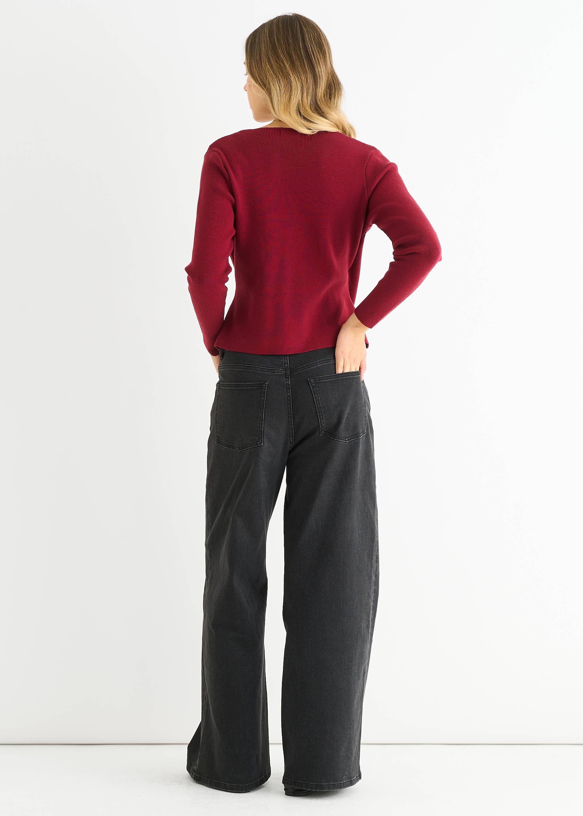 Burgundy Button Wrap Compact Knit Cardigan